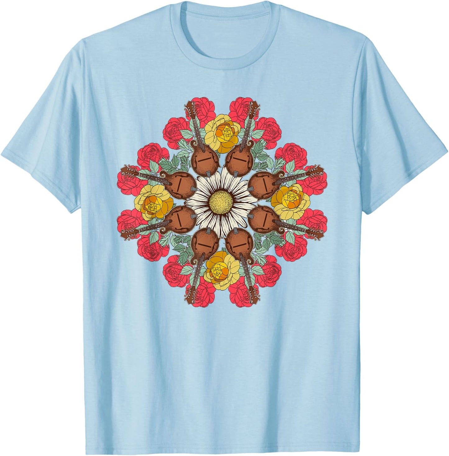 Mandolin Mandala Bluegrass, Mindfulness & Nature Graphic T-Shirt - T-Shirt | Light Blue