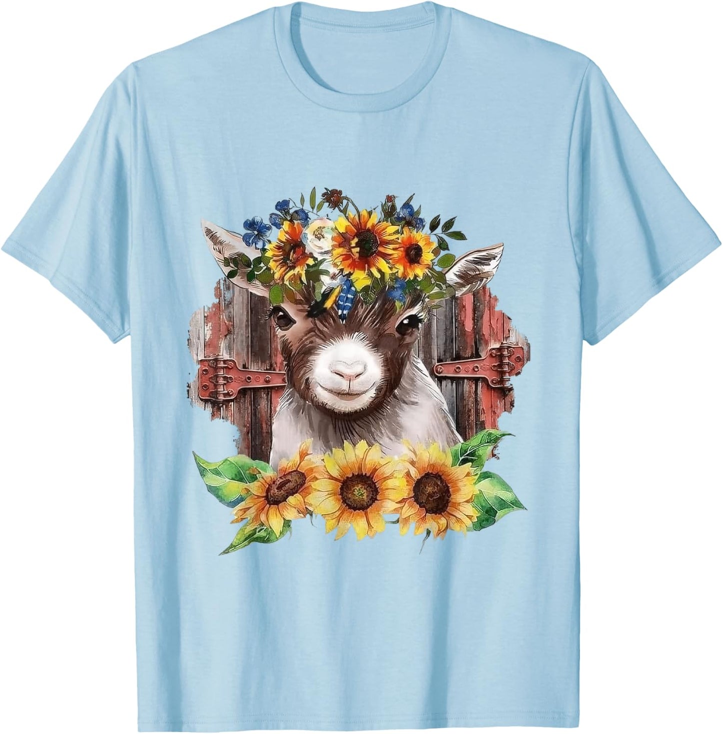 Sunflower Baby Goat Farmlife Cute Farm Animal T-Shirt - T-Shirt | Light Blue