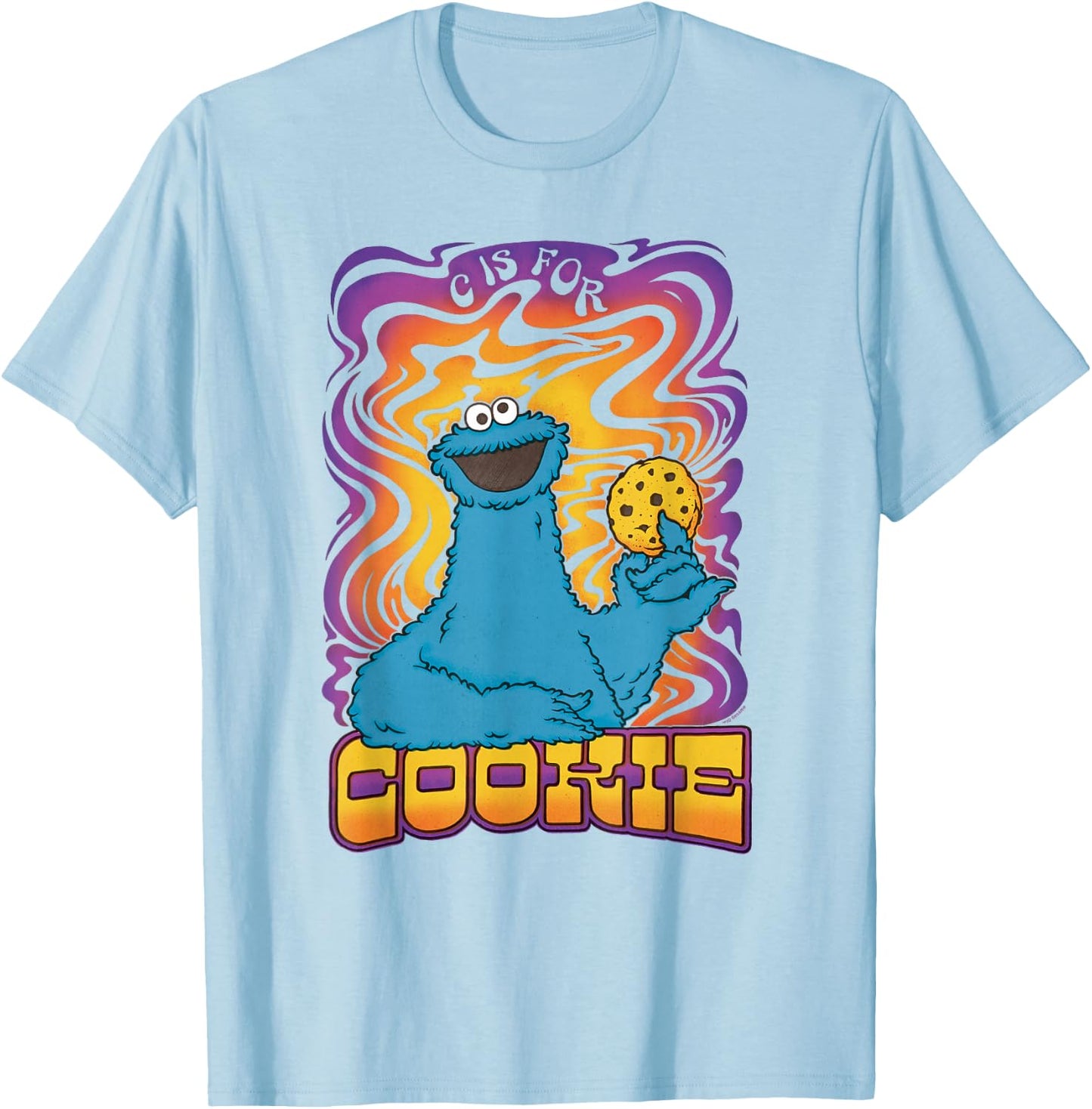 Sesame Street Psychedelic Cookie Monster C Is For Cookie T-Shirt - T-Shirt | Light Blue