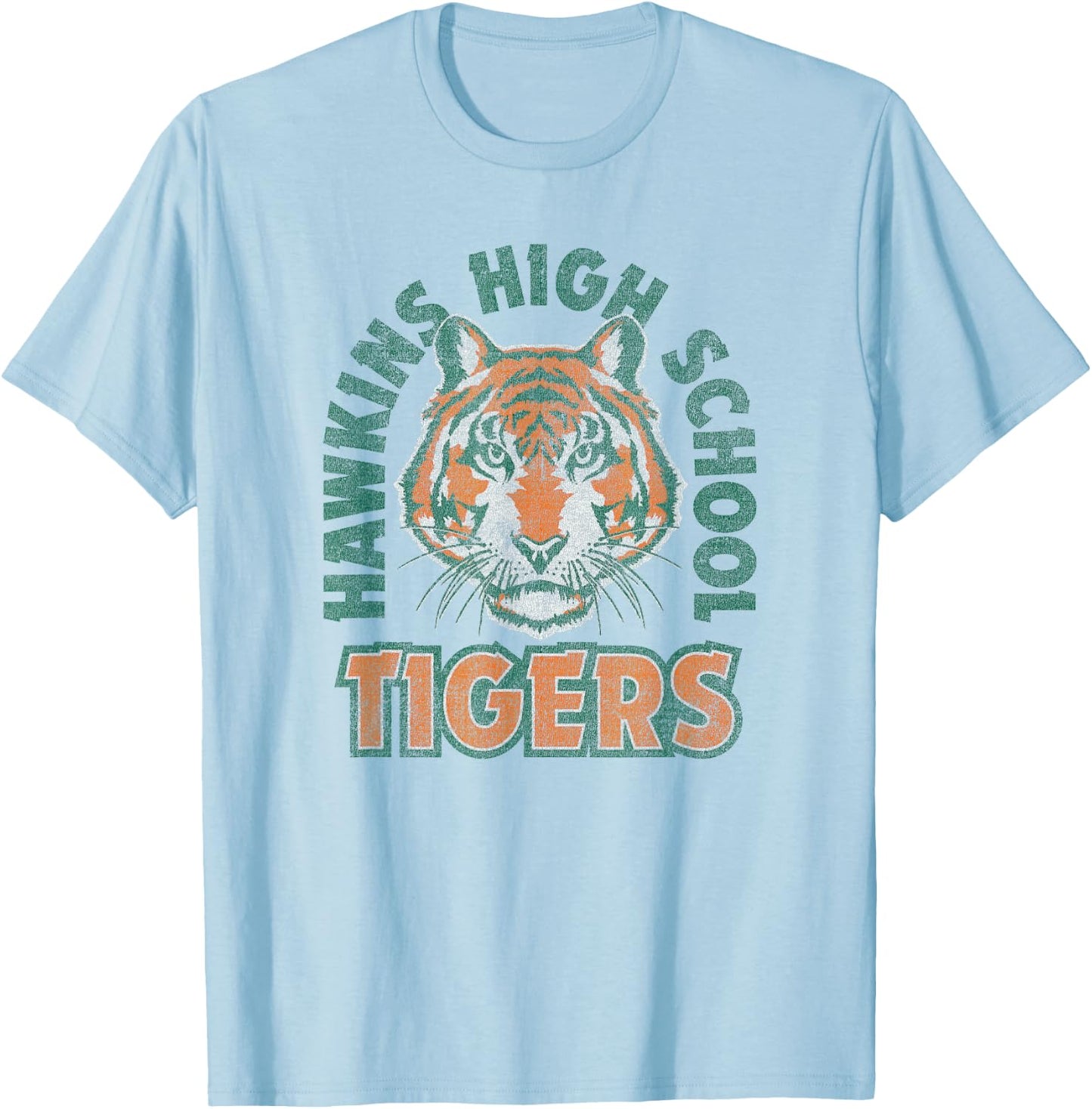 Stranger Things 4 Hawkins Tigers Faded Logo T-Shirt - T-Shirt | Light Blue