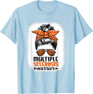 MS Warrior Messy Bun - Multiple Sclerosis Awareness T-Shirt - T-Shirt | Light Blue