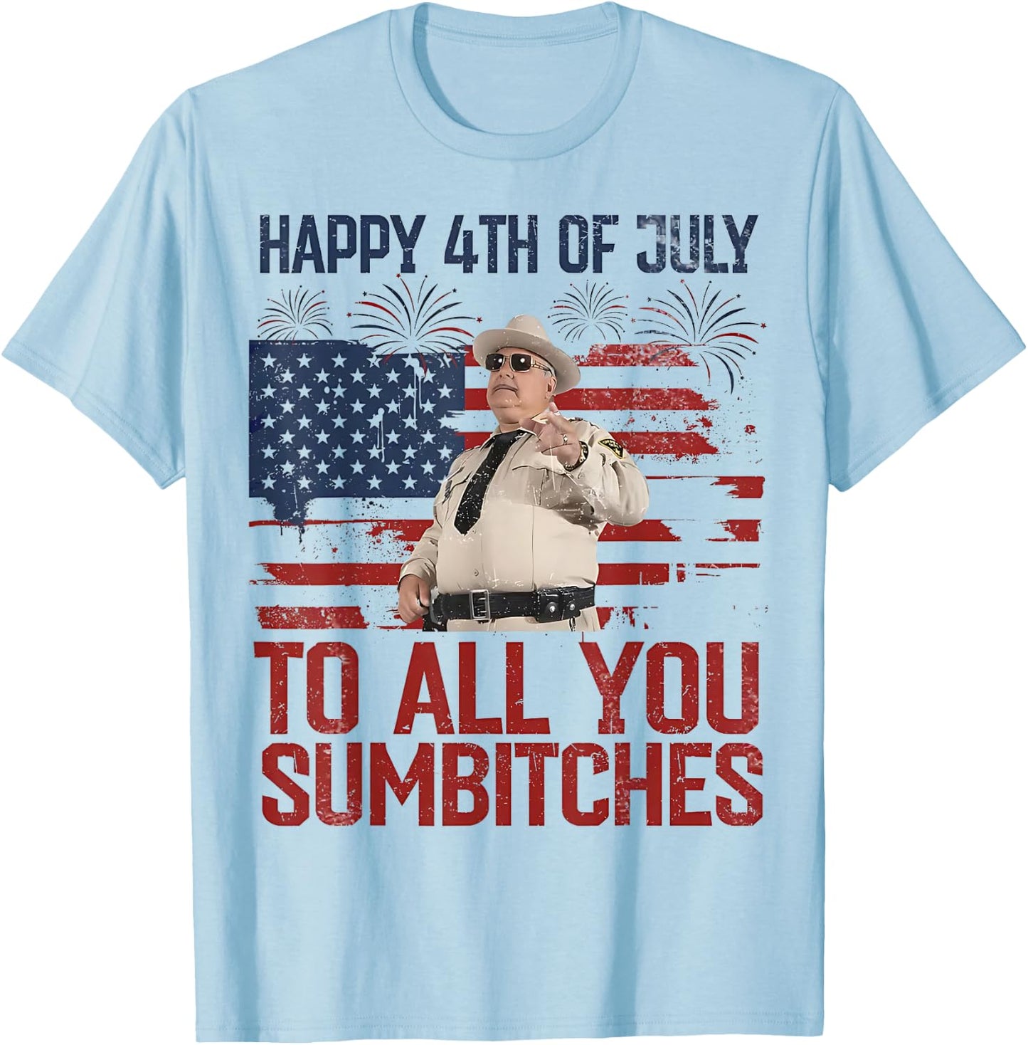 USA Flag Fireworks T-Shirt - T-Shirt | Light Blue