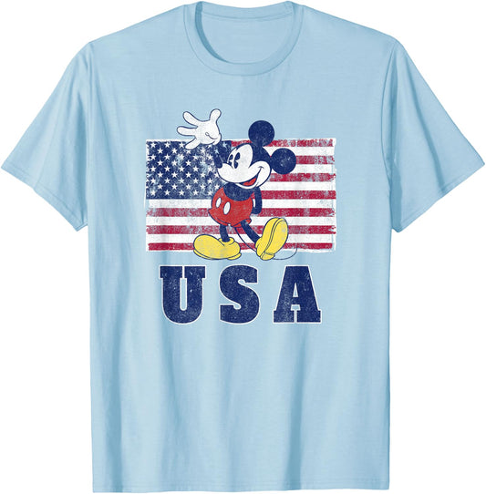 Disney Mickey Classic Mickey American Flag 4th of July T-Shirt - T-Shirt | Light Blue