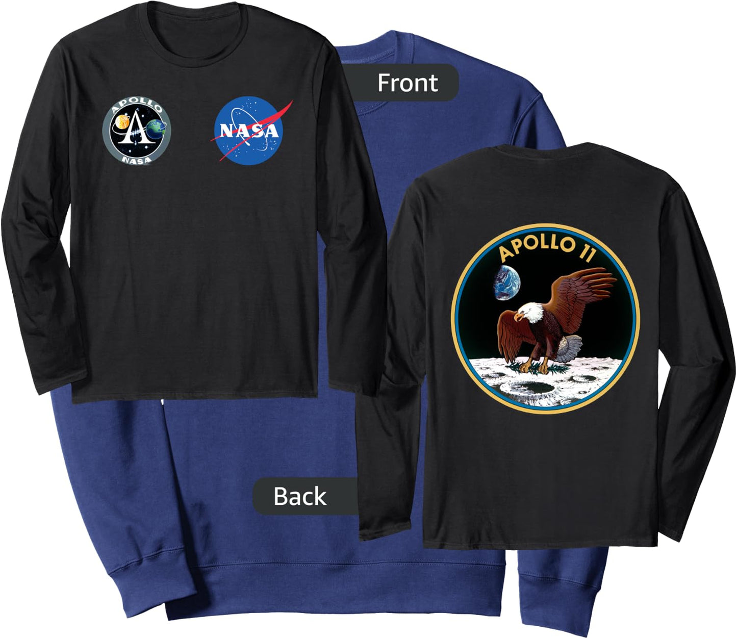 Apollo 11 Front and Back Design NASA Moon Program Sweatshirt - Sweatshirt | Navy