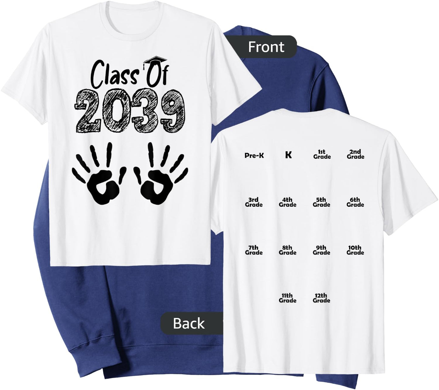 Class of 2039 Grow With Me Shirt Handprint On Back Pre-K Sweatshirt - Sweatshirt | Navy