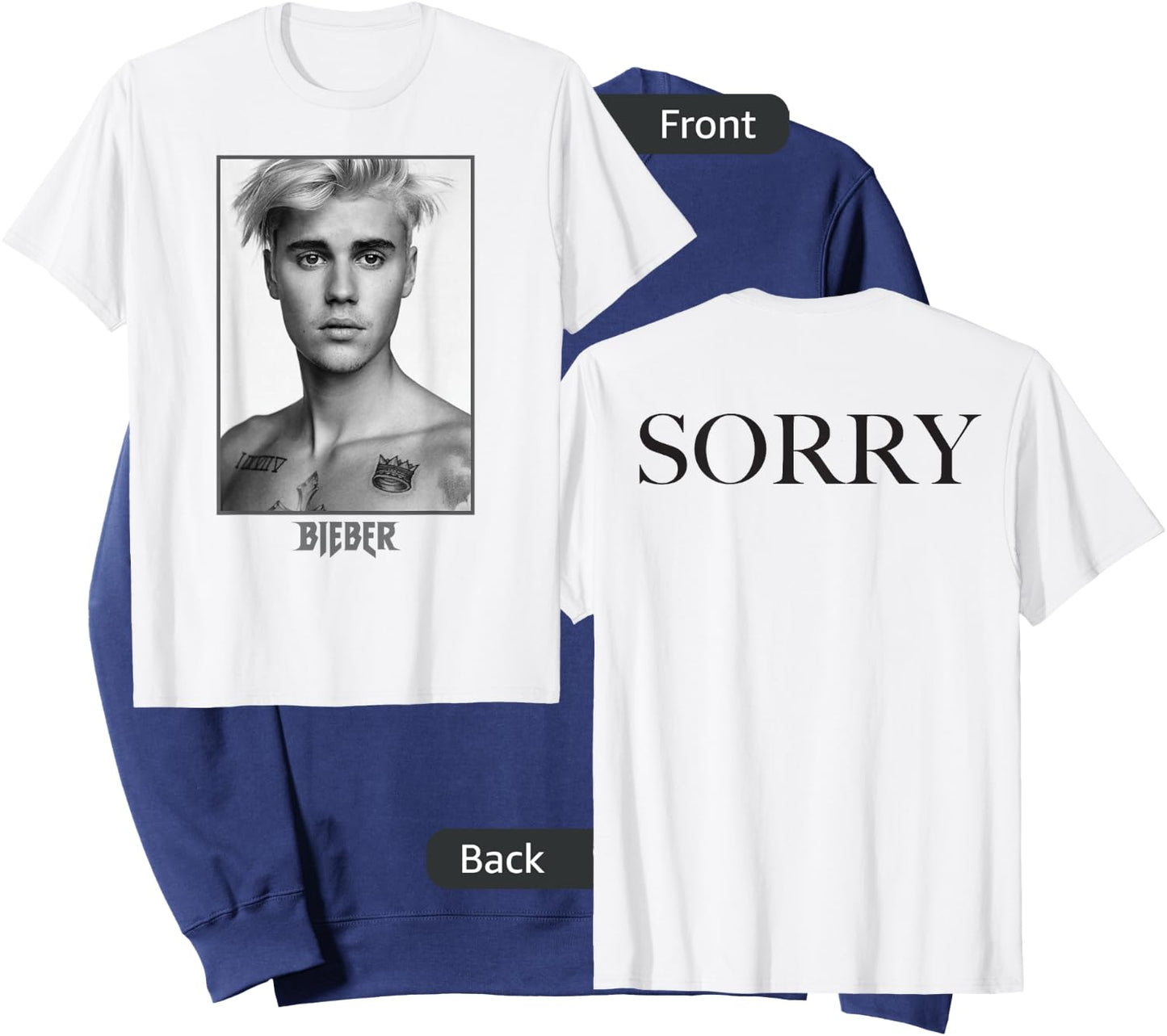 Justin Bieber Official Purpose Tour B&W Sorry Back Sweatshirt - Sweatshirt | Navy