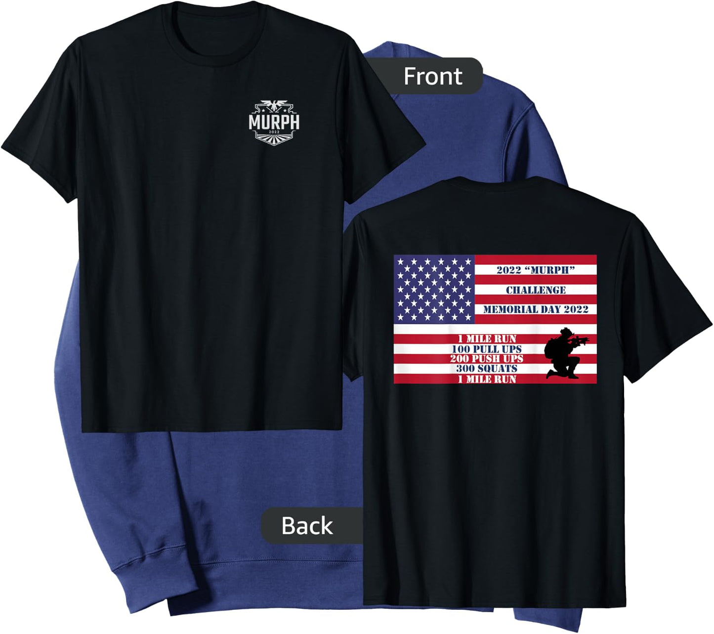 Murph Workout Challenge 2022 Memorial Day WOD T shirt back Sweatshirt - Sweatshirt | Navy