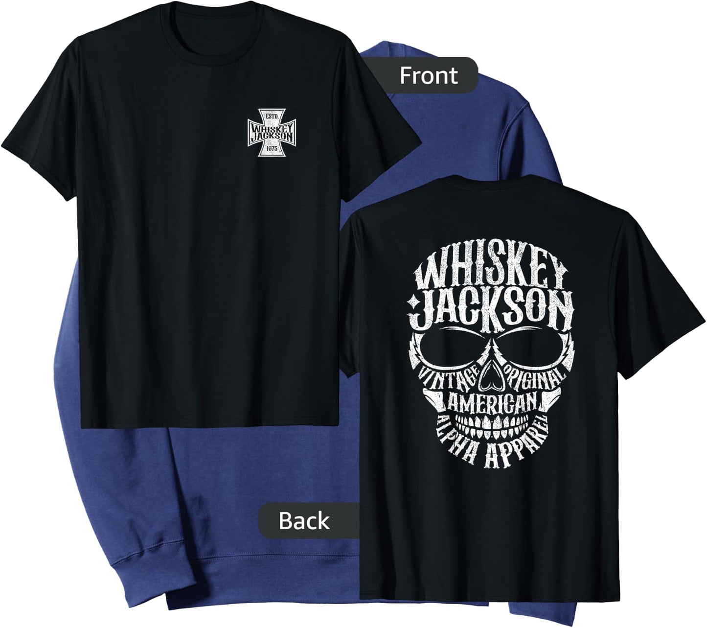 Whiskey Jackson Vintage Maltese Cross Front Skull Back Print Sweatshirt - Sweatshirt | Navy