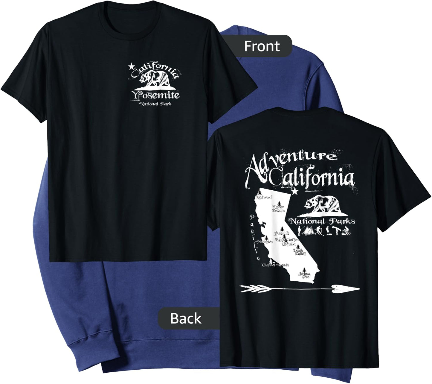 Yosemite California National Parks Map Front & Back Souvenir Sweatshirt - Sweatshirt | Navy