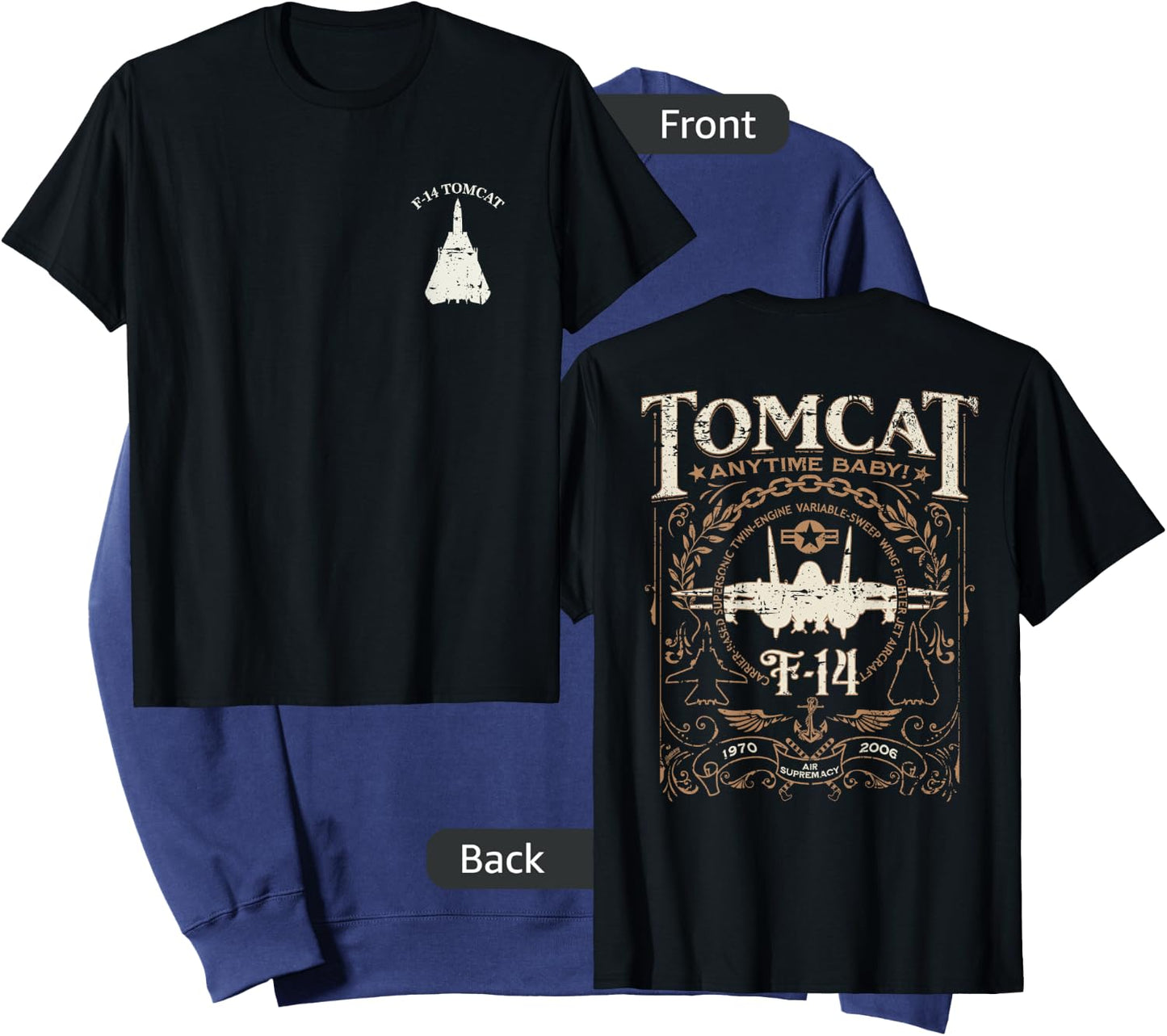 Distressed F-14 Tomcat Military Fighter Jet Front and Back Sweatshirt - Sweatshirt | Navy