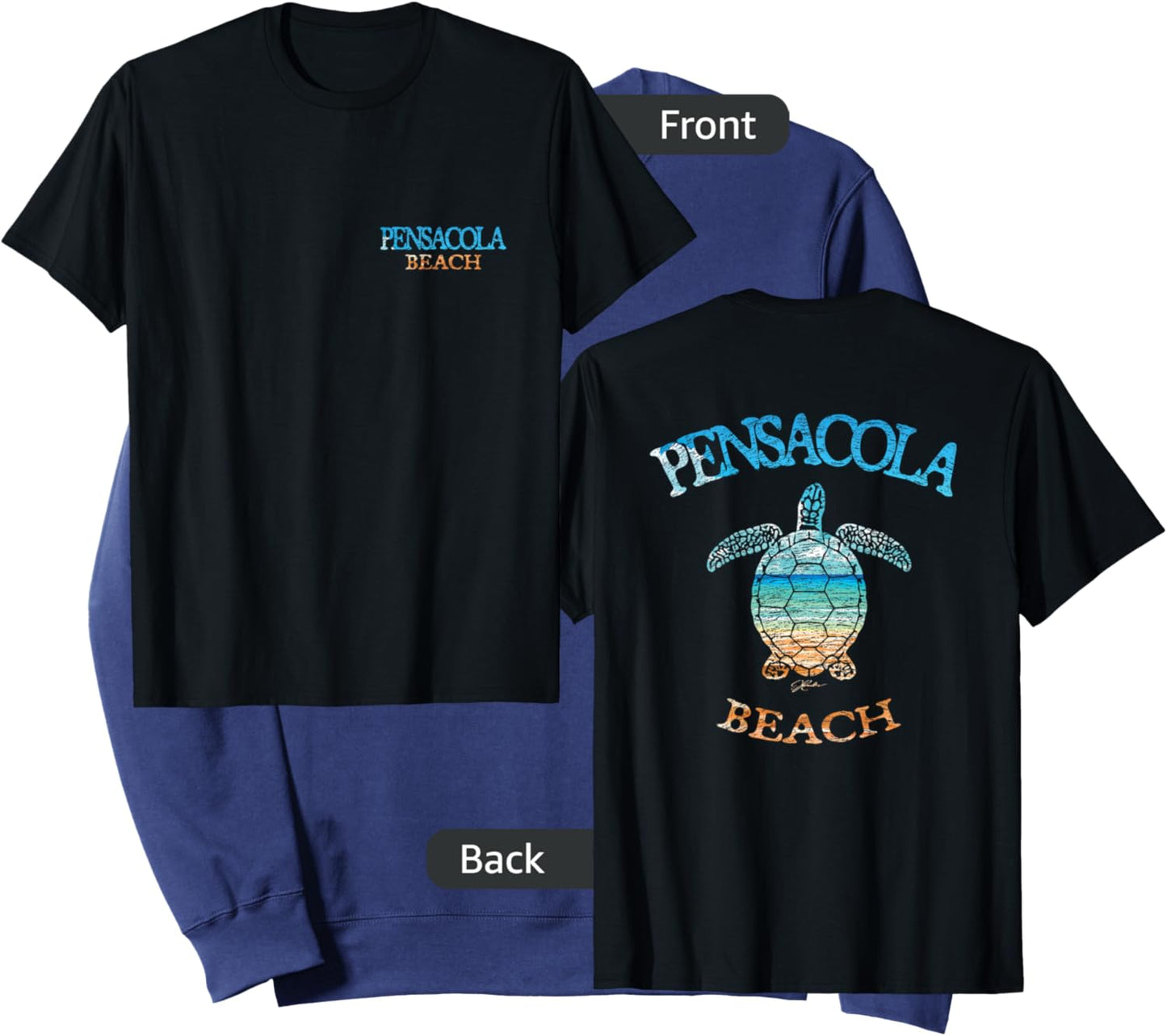 JCombs: Pensacola Beach, FL, Sea Turtle and Beach (2-Sided) Sweatshirt - Sweatshirt | Navy
