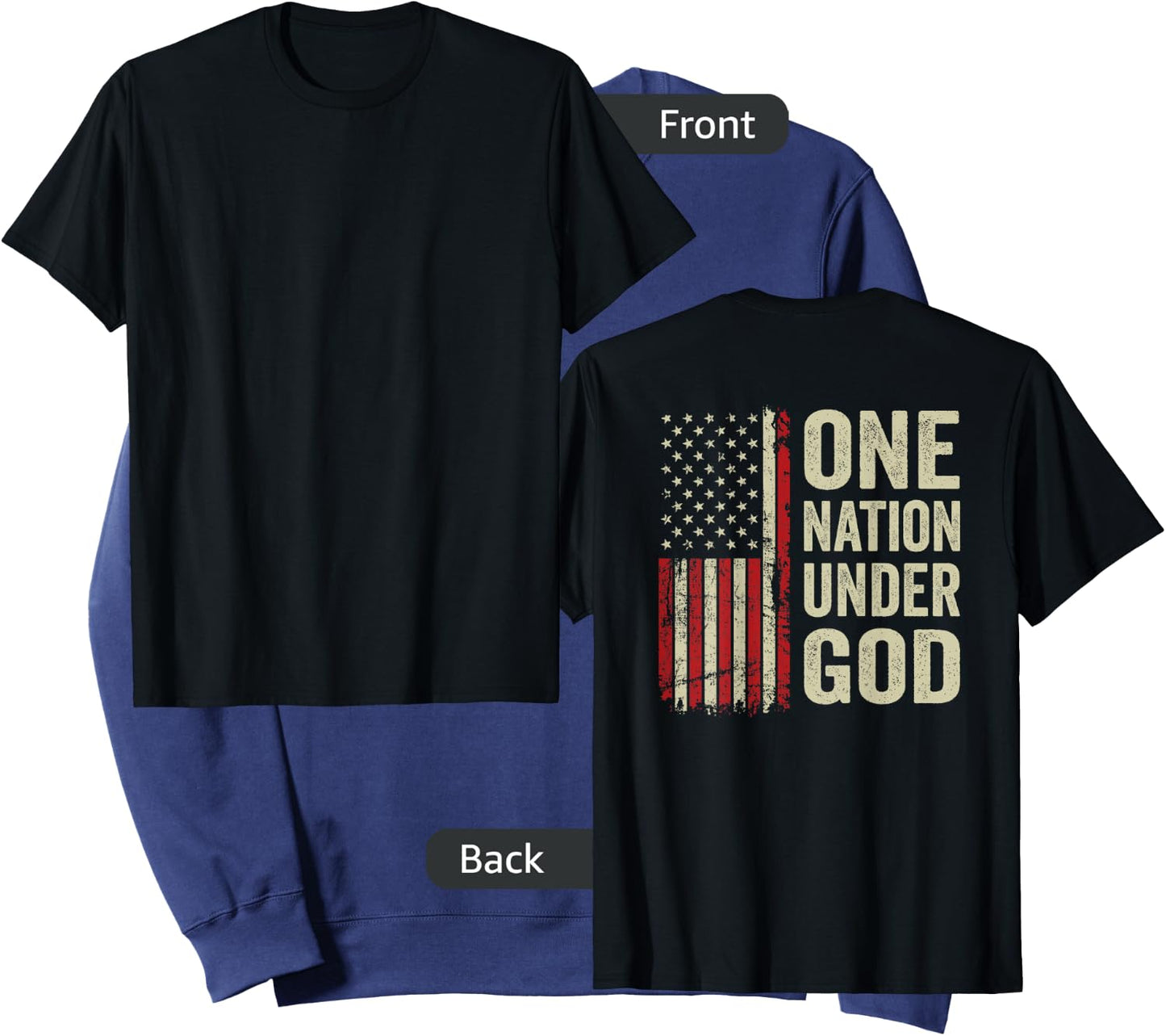 One Nation Under God - Patriotic Christian USA Flag (BACK) Sweatshirt - Sweatshirt | Navy