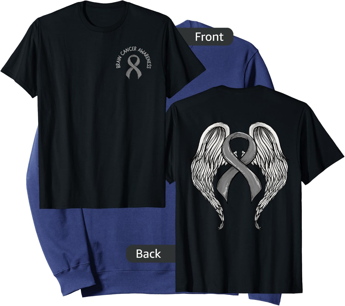 Brain Cancer Awareness, Large Memorial Wings on back Sweatshirt - Sweatshirt | Navy