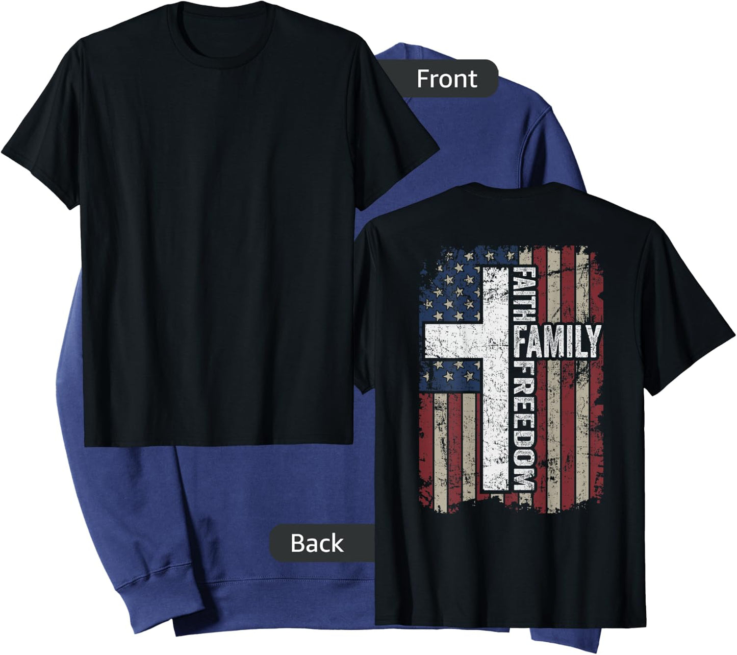 Faith Family Freedom - Christian Vintage USA Flag - ON Back Sweatshirt - Sweatshirt | Navy
