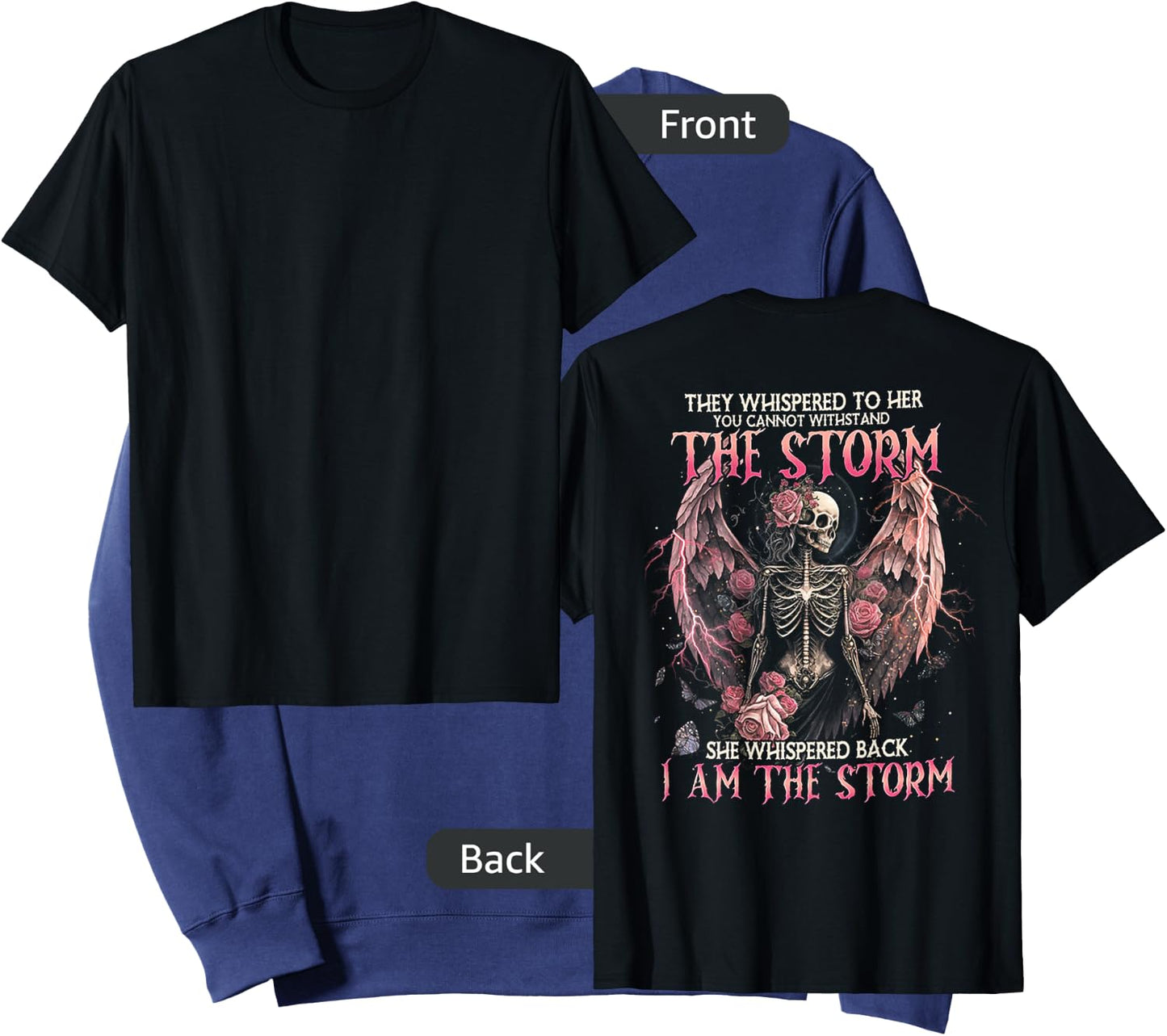 I AM THE STORM SKELETON ROSES WINGS (on back) Sweatshirt - Sweatshirt | Navy
