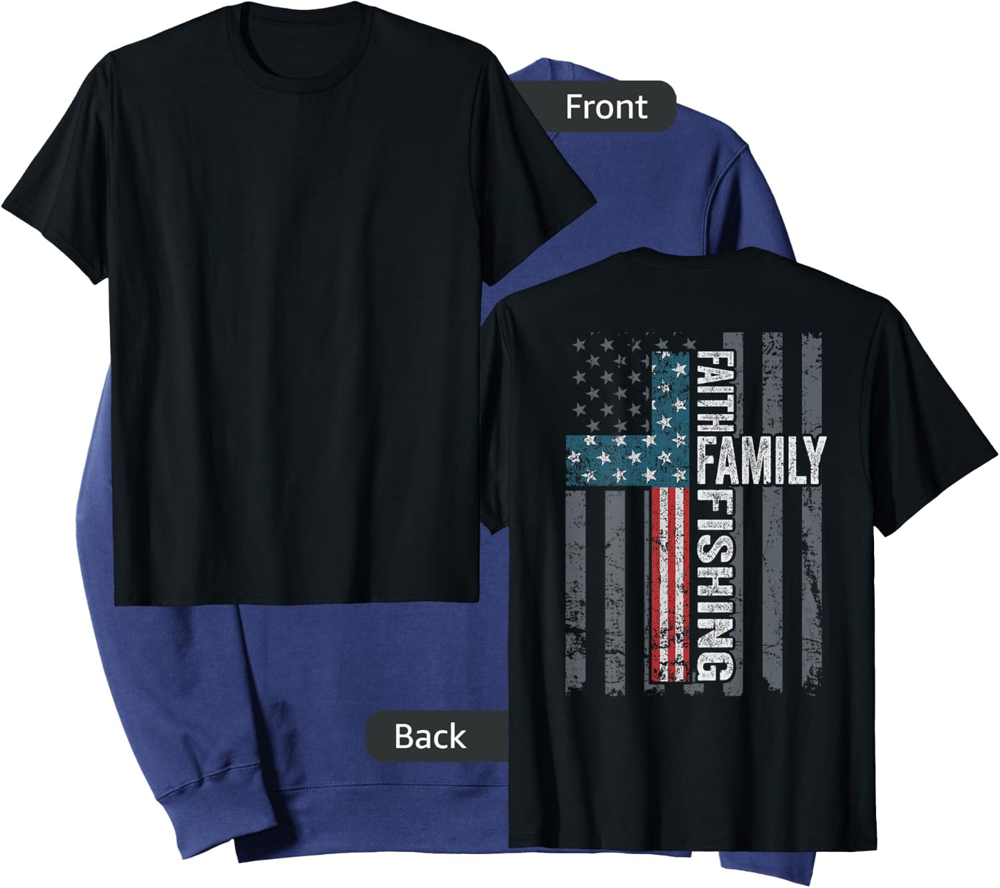 Faith Family Fishing - USA Christian Cross Flag - ON BACK Sweatshirt - Sweatshirt | Navy