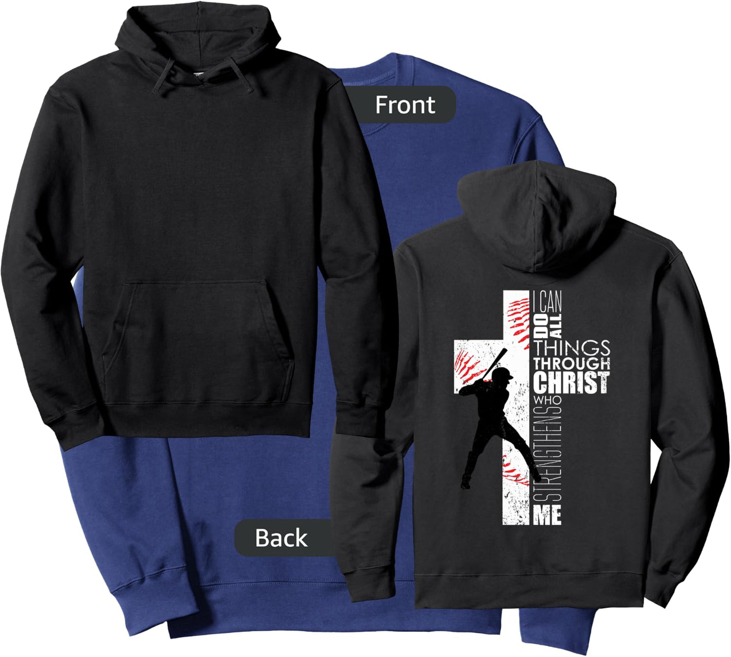 Christian Cross Baseball I Can Do All Things Through Christ Sweatshirt - Sweatshirt | Navy