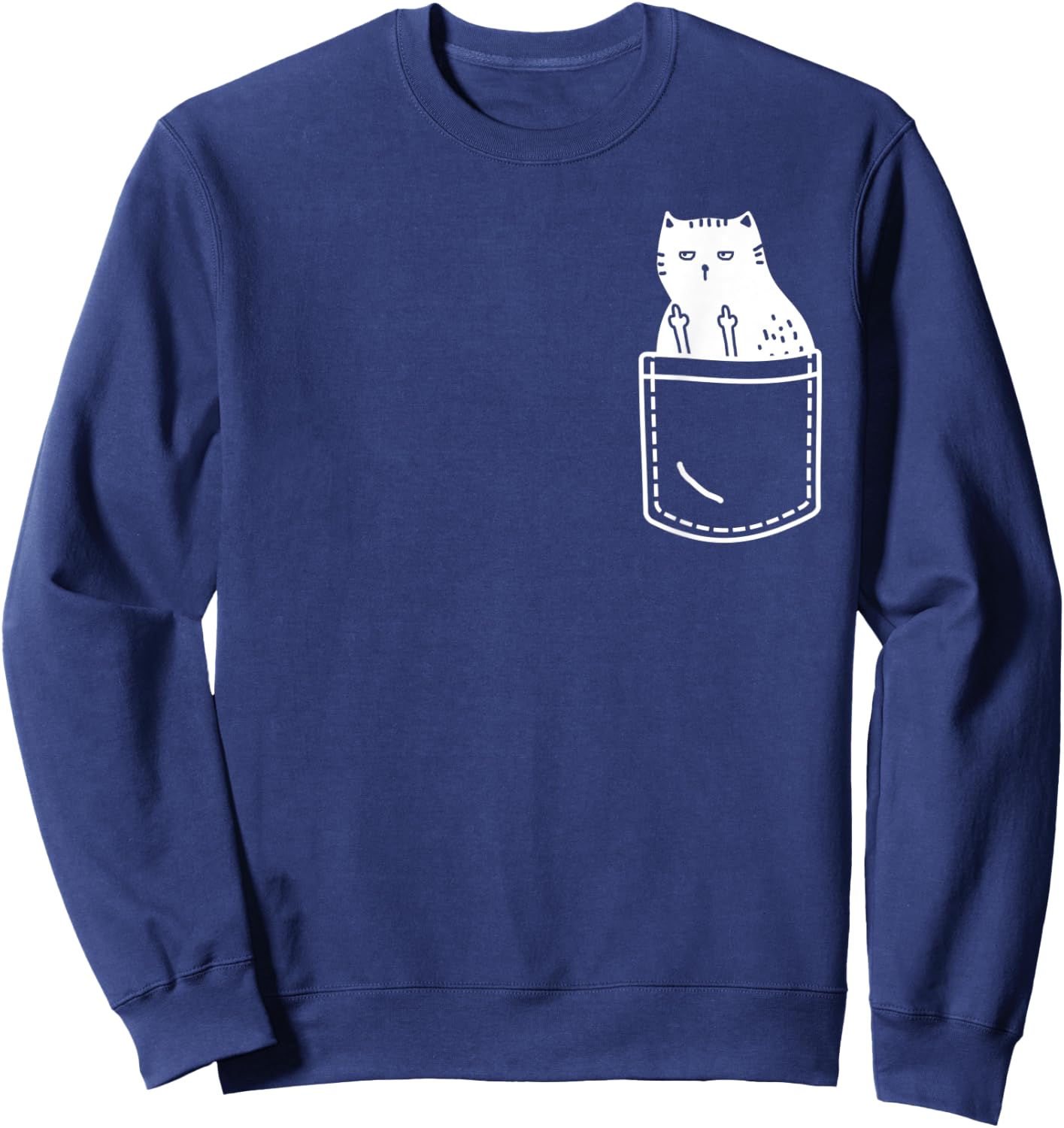 Funny Cat Flipping Off Pocket Design Middle Finger Cats Sweatshirt - Sweatshirt | Navy