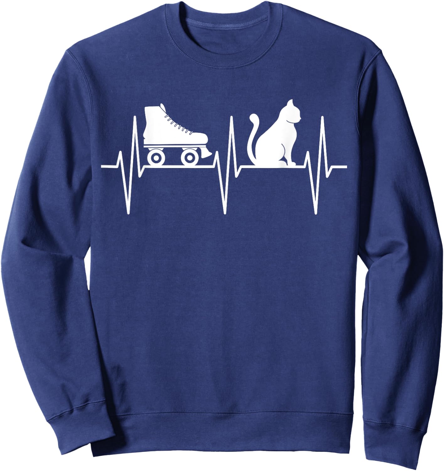 Roller Skate Shirt Funny Cat Lover Heartbeat Roller Skating Sweatshirt - Sweatshirt | Navy
