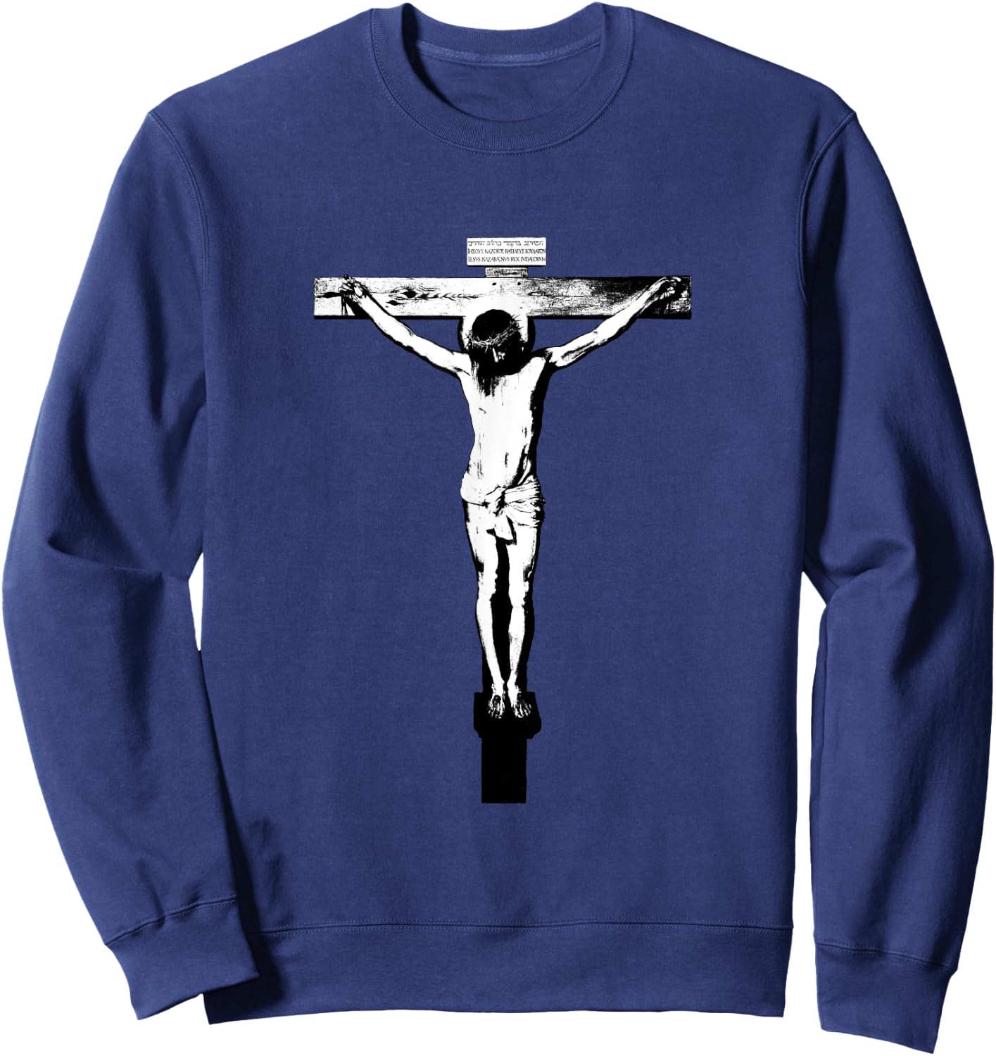 Catholic Crucified Jesus Christ black and white Sweatshirt - Sweatshirt | Navy