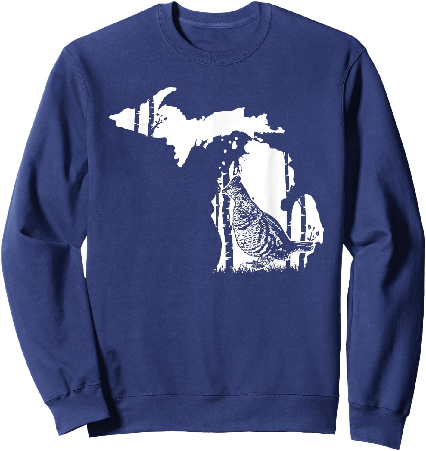 Hunting Partridge Grouse- Michigan map Bird Hunter Sweatshirt - Sweatshirt | Navy