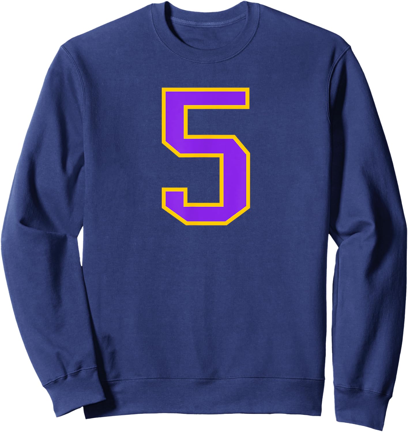 Number #5 Yellow Purple Varsity Number Sweatshirt - Sweatshirt | Navy