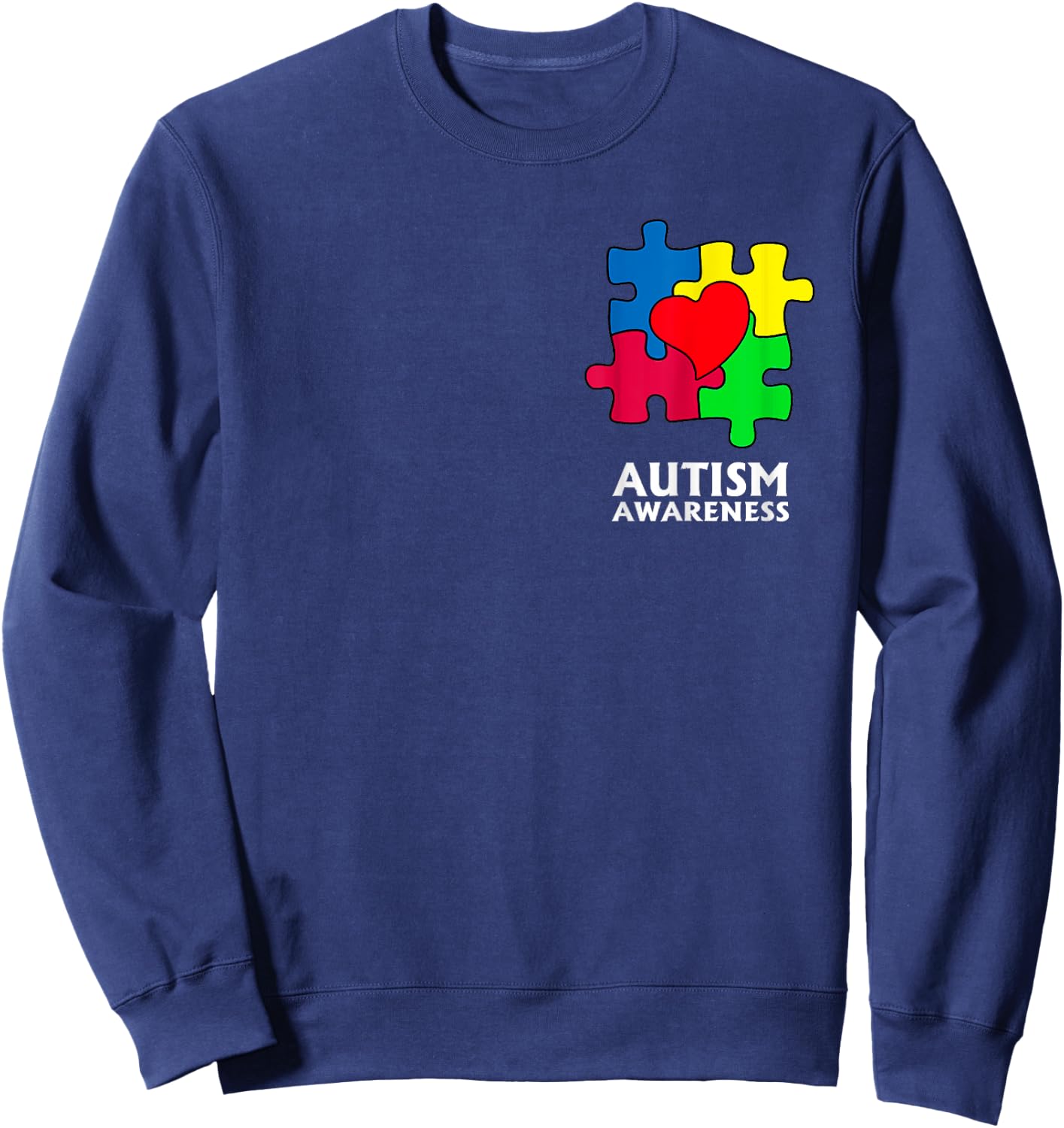 Autism Awareness Pocket Love Heart Puzzle Pieces Sweatshirt - Sweatshirt | Navy
