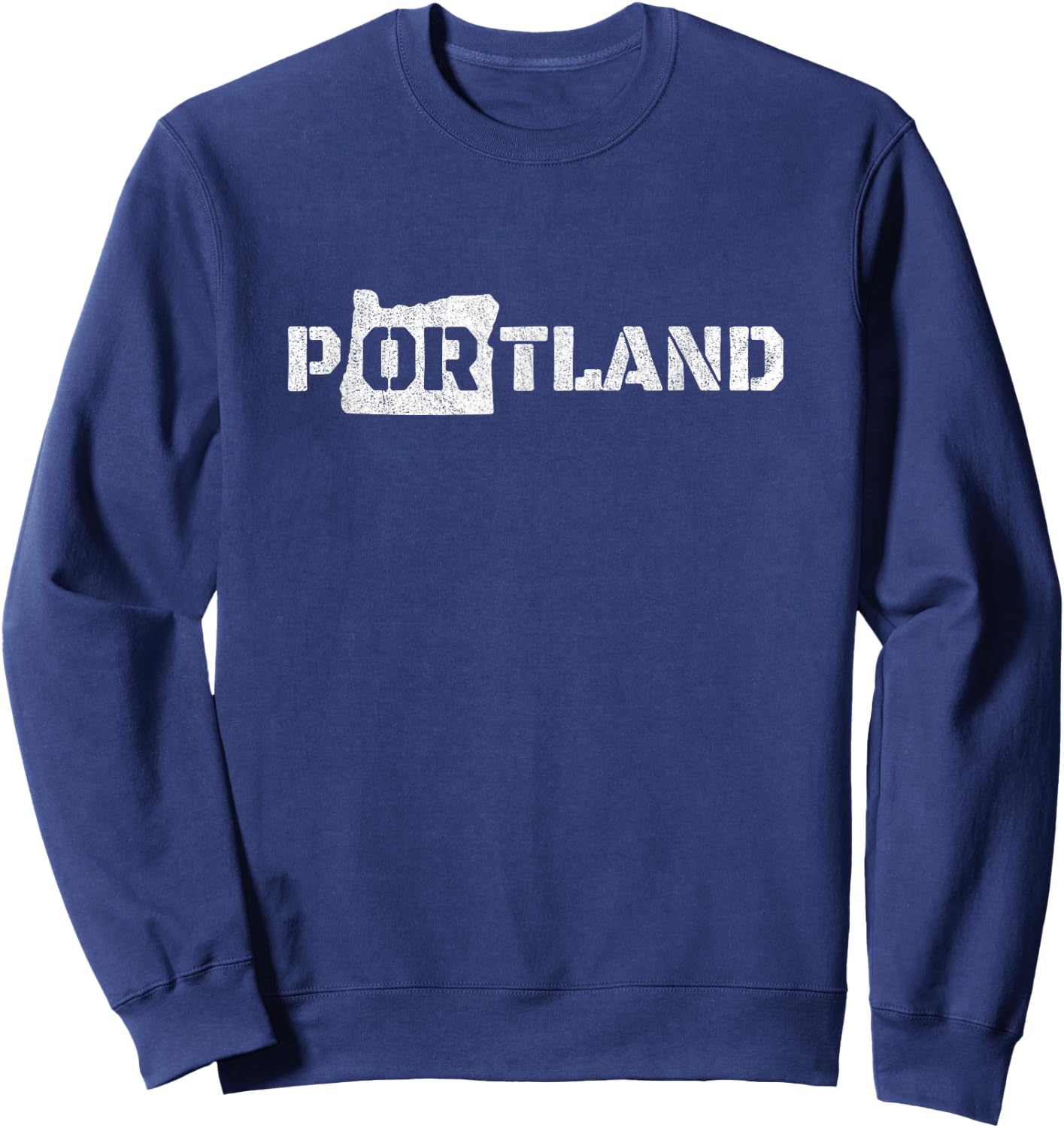 Retro Portland Oregon Across Chest Vintage Distressed Sweatshirt - Sweatshirt | Navy