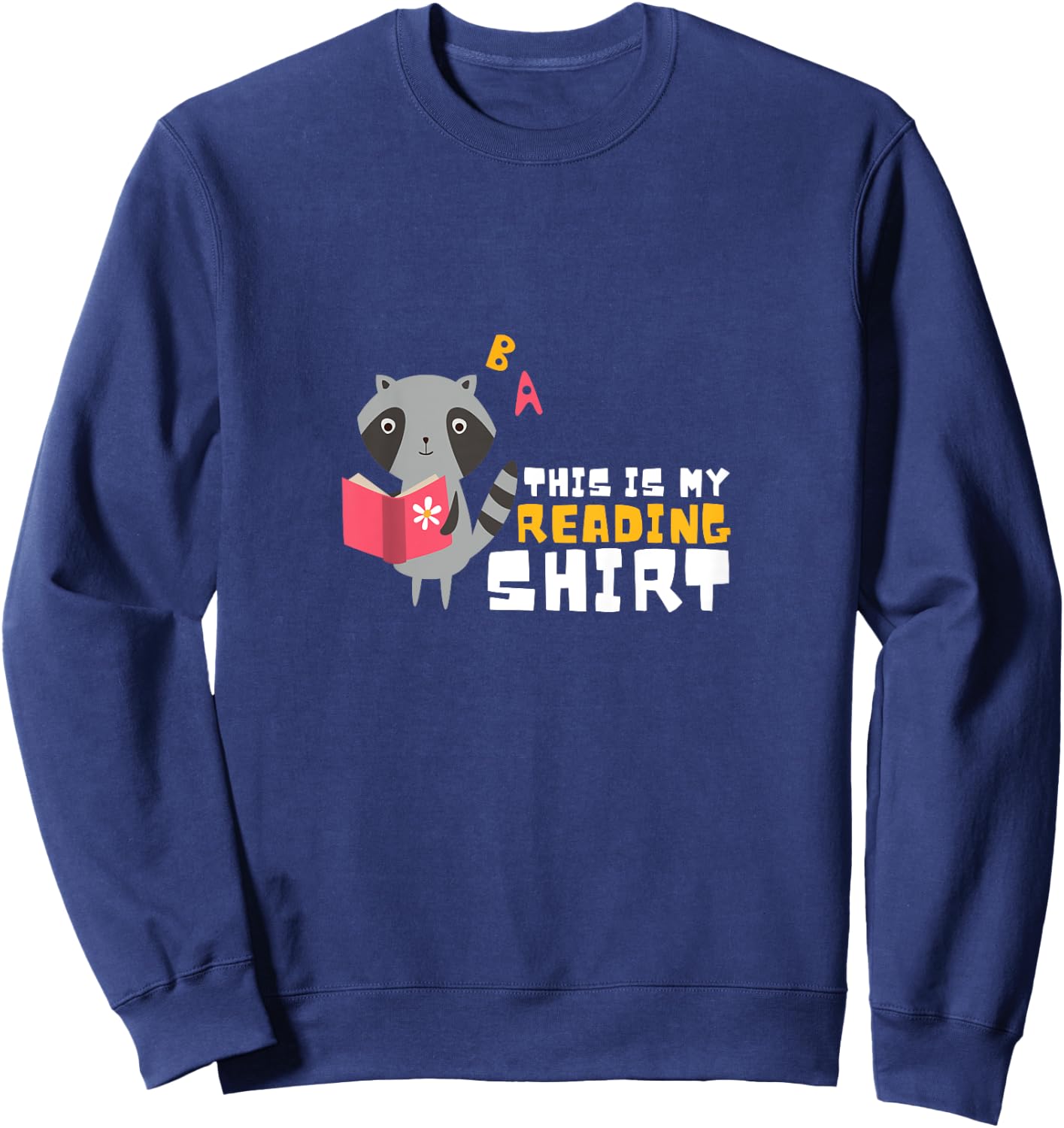 Kids Cute Kawaii Raccoon This is my reading Sweatshirt - Sweatshirt | Navy