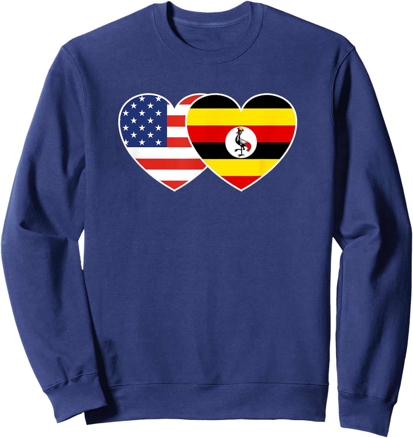 Uganda USA Flag Twin Heart T Shirt for Ugandan Americans Sweatshirt - Sweatshirt | Navy