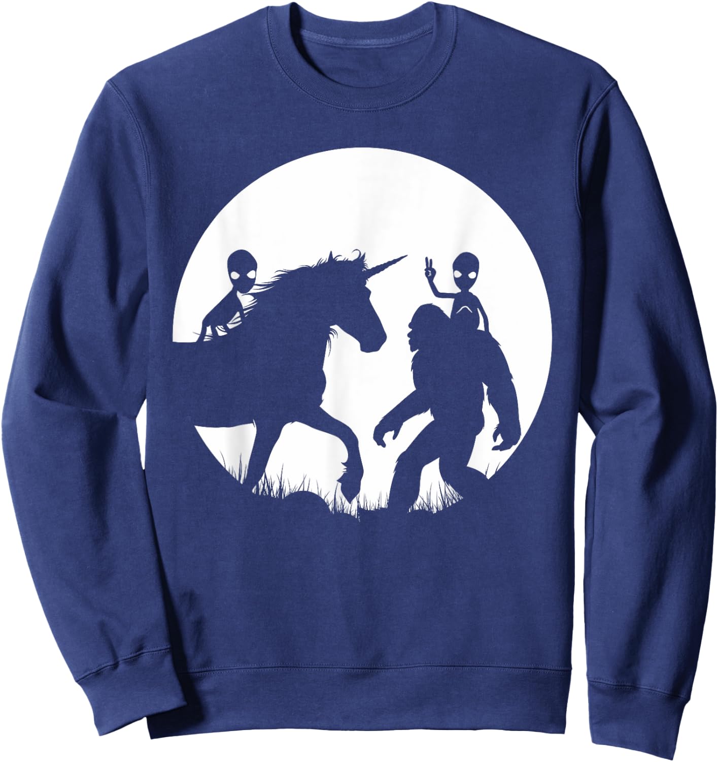 Bigfoot Unicron And Aliens! Funny Alien Riding Unicorn Sweatshirt - Sweatshirt | Navy