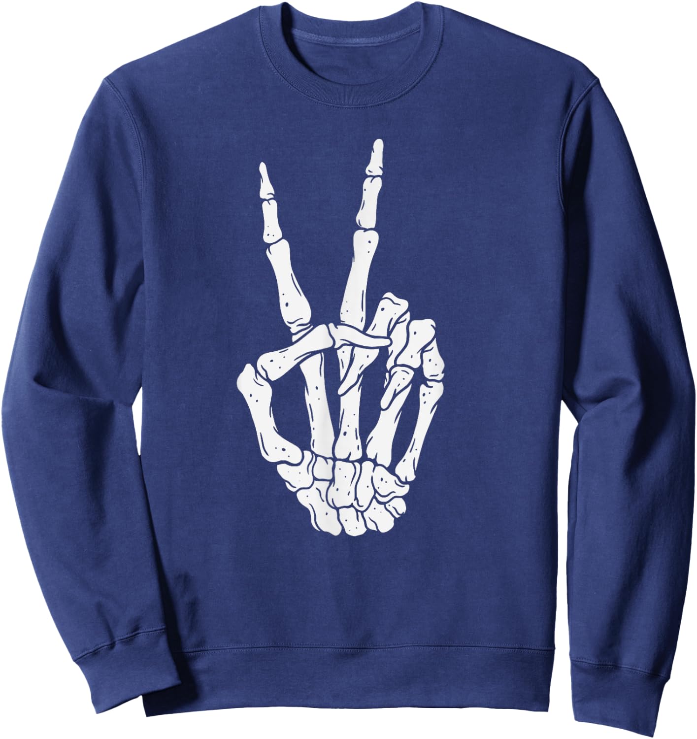 Scary Halloween Skeleton Peace Hand Sign Sweatshirt - Sweatshirt | Navy