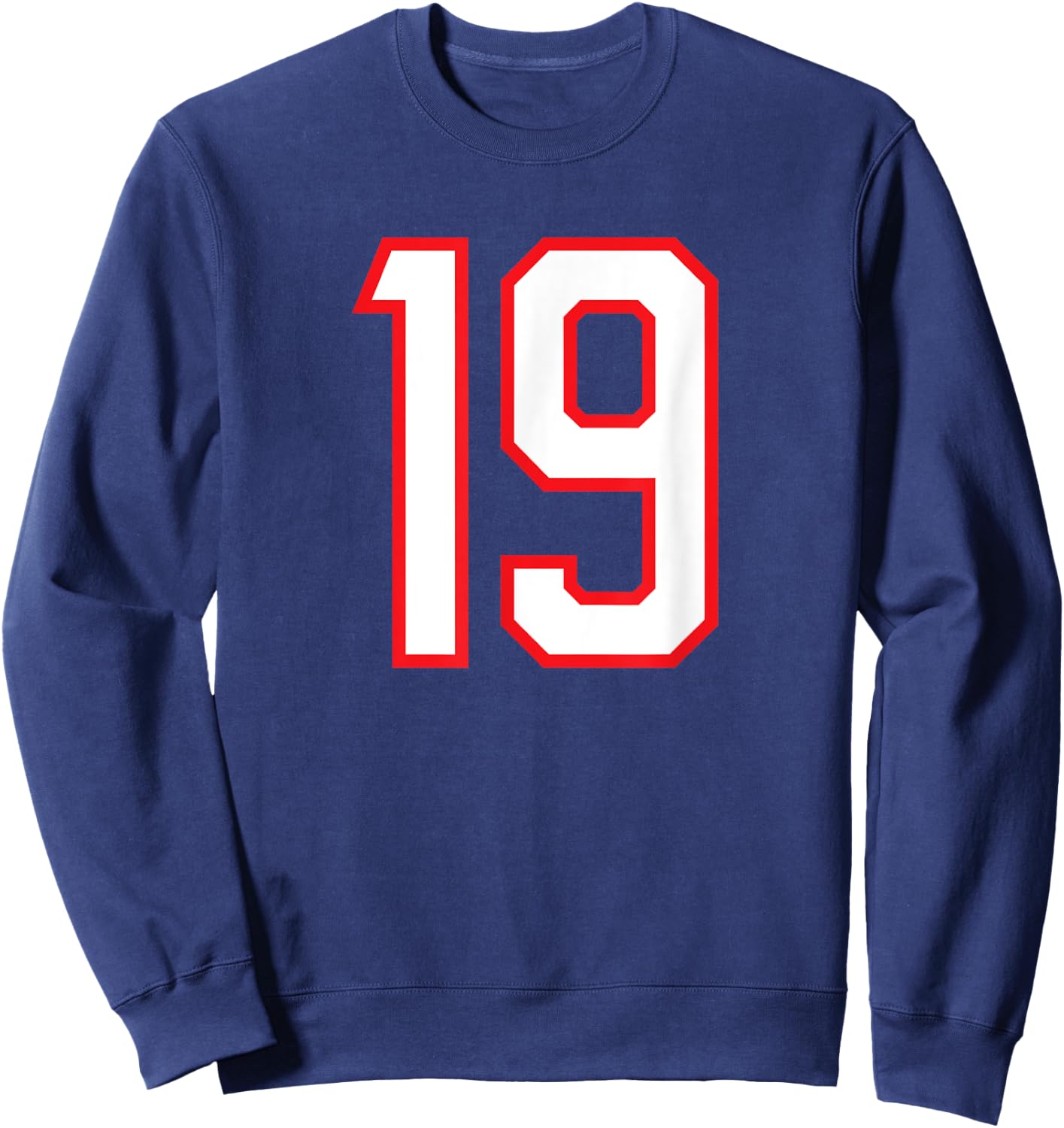 Number #19 White Red Sports Team Varsity Number Sweatshirt - Sweatshirt | Navy
