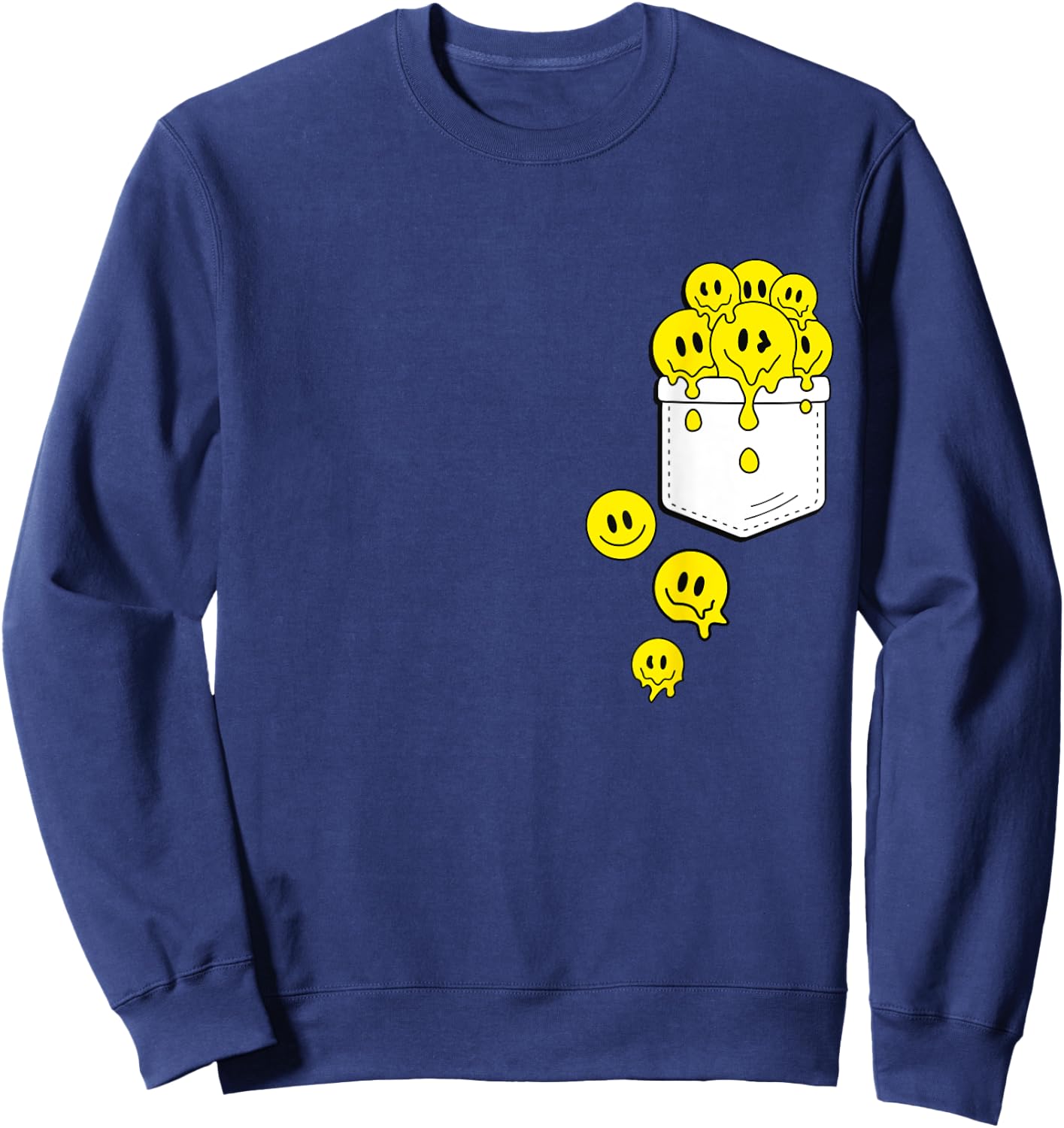 Pocket Yellow Smile Faces Melting Happiness Graphic Designs Sweatshirt - Sweatshirt | Navy