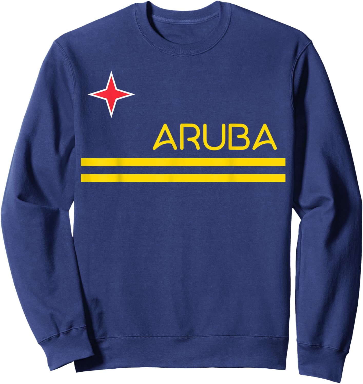 NATIONAL FLAG OF ARUBA ARUBA Flag -Adults Blue Small Classic Fit Cotton Short Sleeve Collarless Sweatshirt - Sweatshirt | Navy