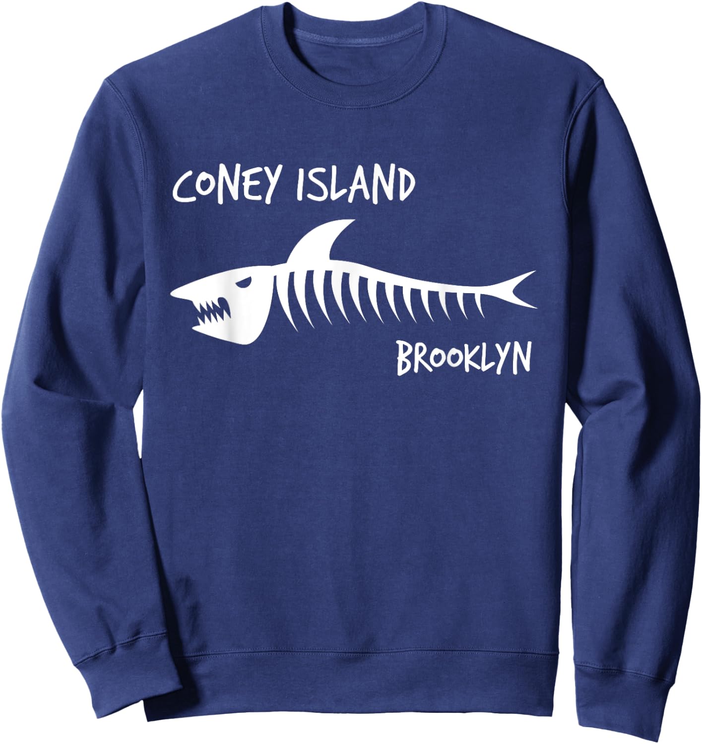 Coney Island Brooklyn Shark Skeleton White Print Sweatshirt - Sweatshirt | Navy