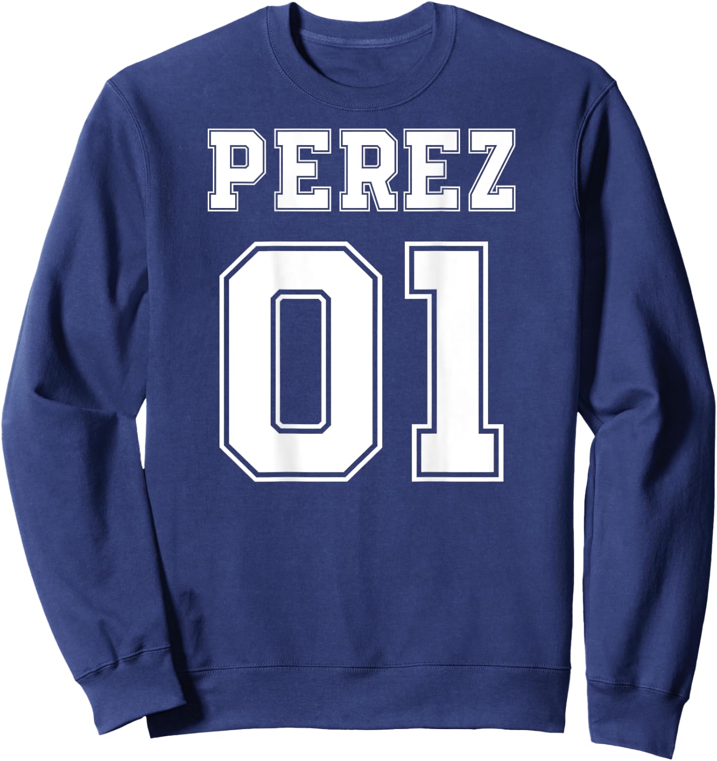 PEREZ 01 Back Print Sports Jersey Style Family Name Fun Sweatshirt - Sweatshirt | Navy