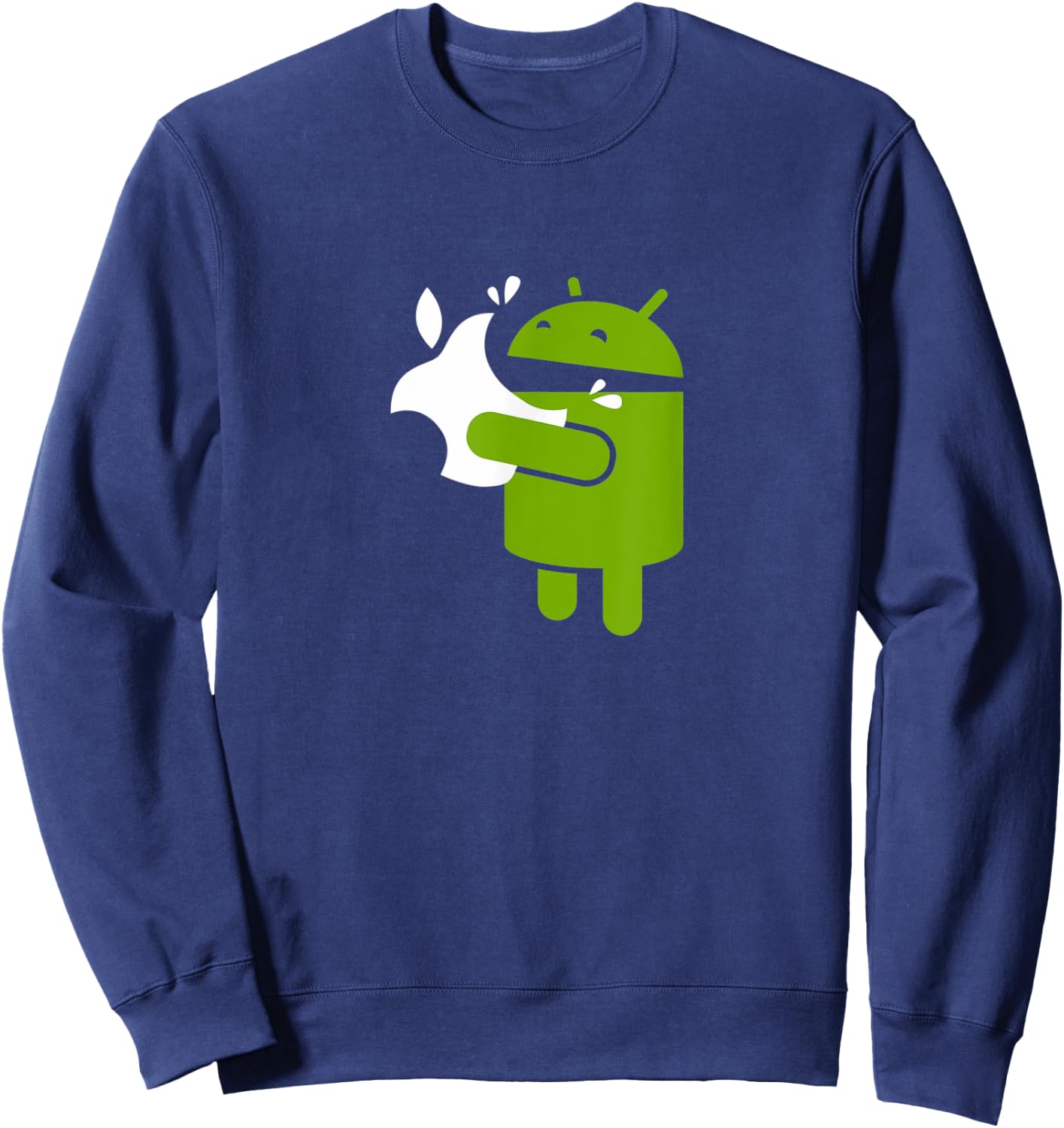 Green Robot Eats an Apple | Funny App Developer Sweatshirt - Sweatshirt | Navy