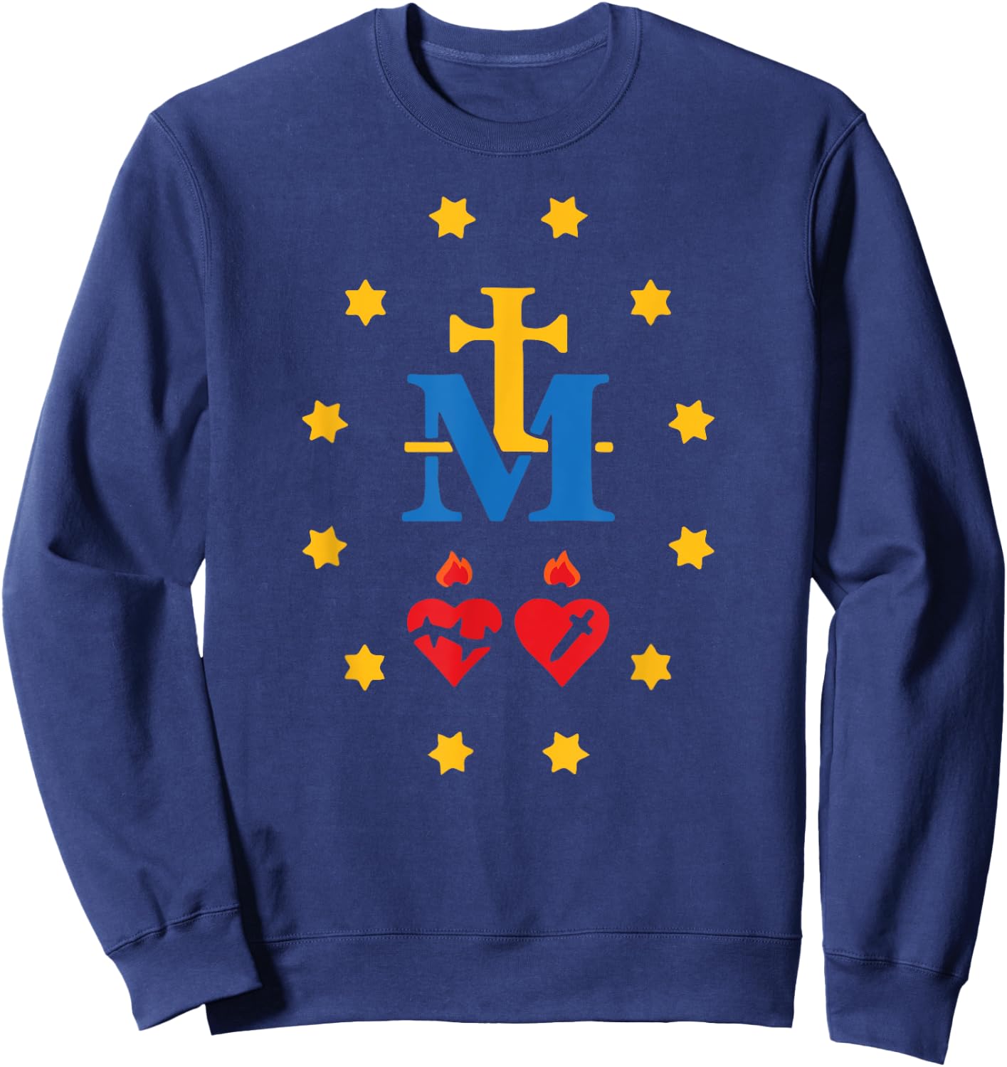 Miraculous Medal Catholic Holy Mary Sacred Heart Jesus Sweatshirt - Sweatshirt | Navy