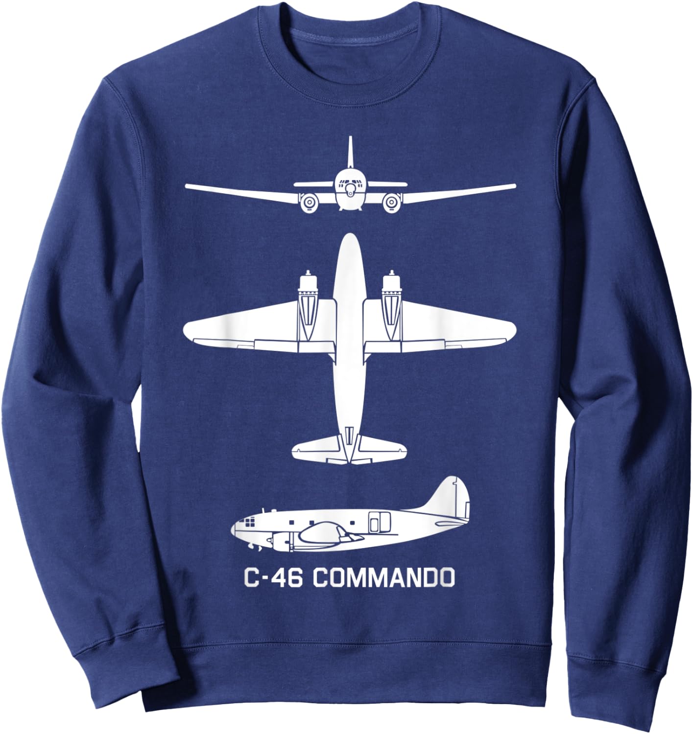 C-46 Commando American WW2 Transport Plane Silhouettes Sweatshirt - Sweatshirt | Navy
