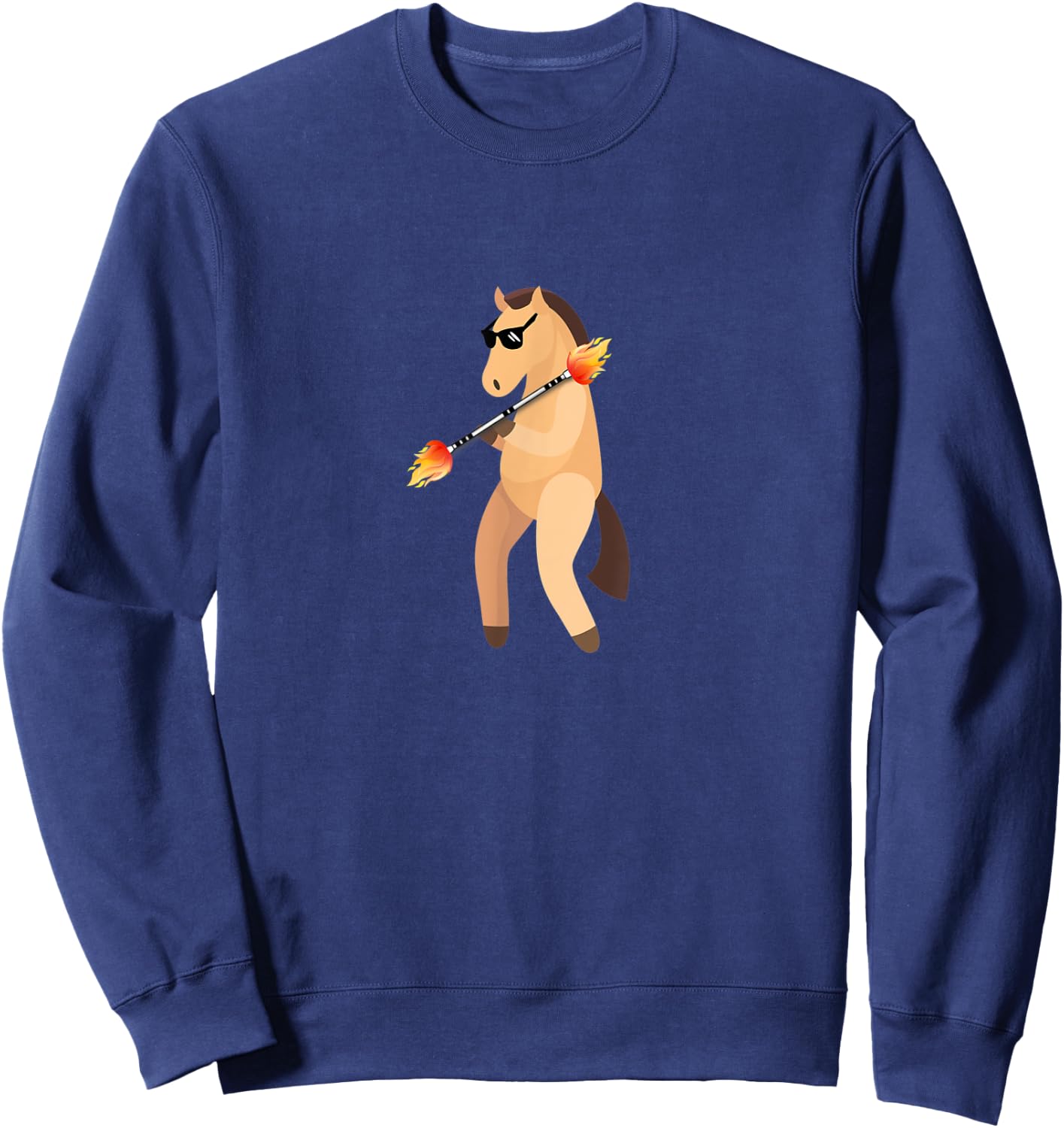 Funny Horse Wearing Sunglasses Fire Twirling Sweatshirt - Sweatshirt | Navy
