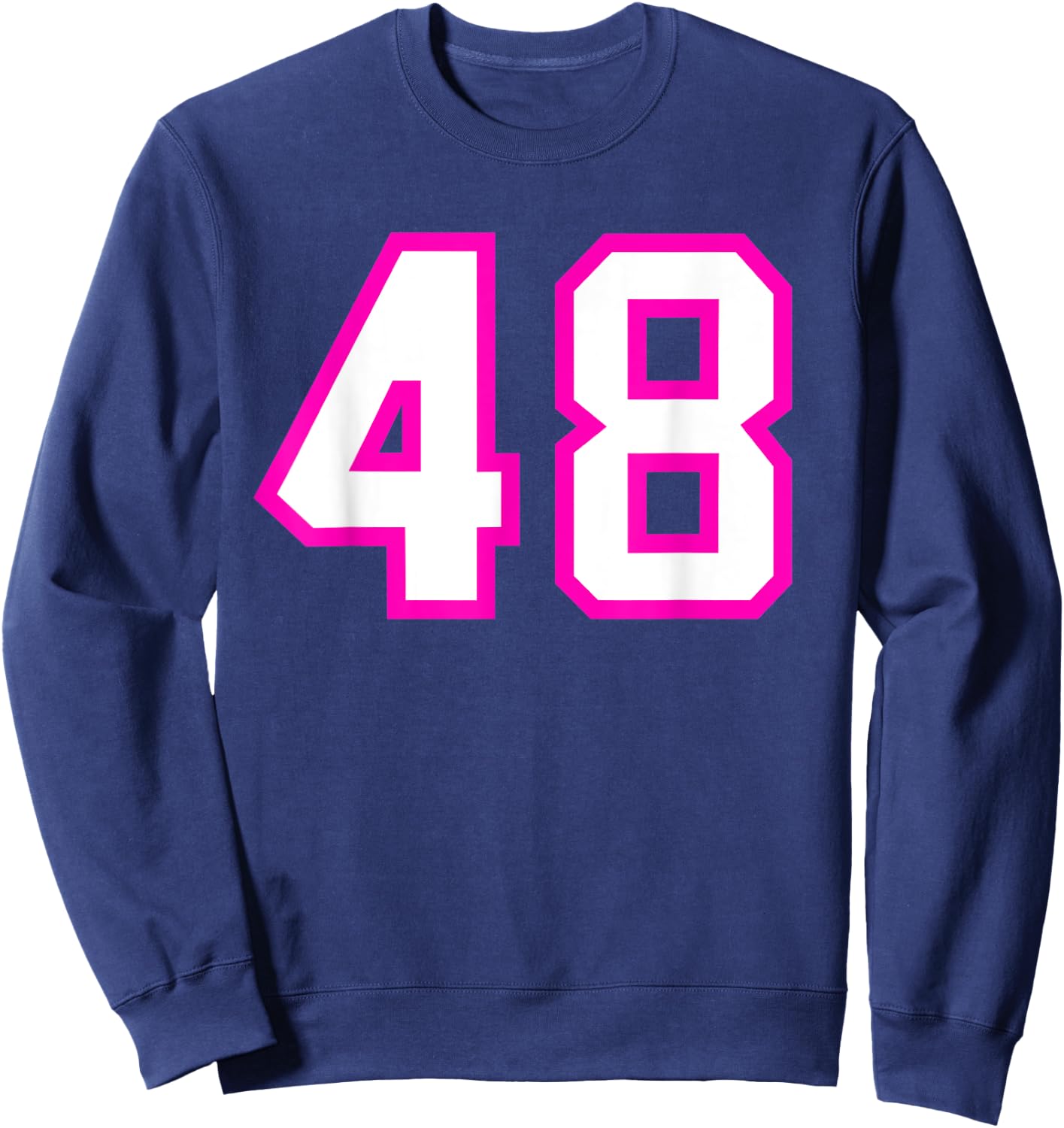 Number #48 Sport Jersey Birthday Age Lucky No. Pink White Sweatshirt - Sweatshirt | Navy