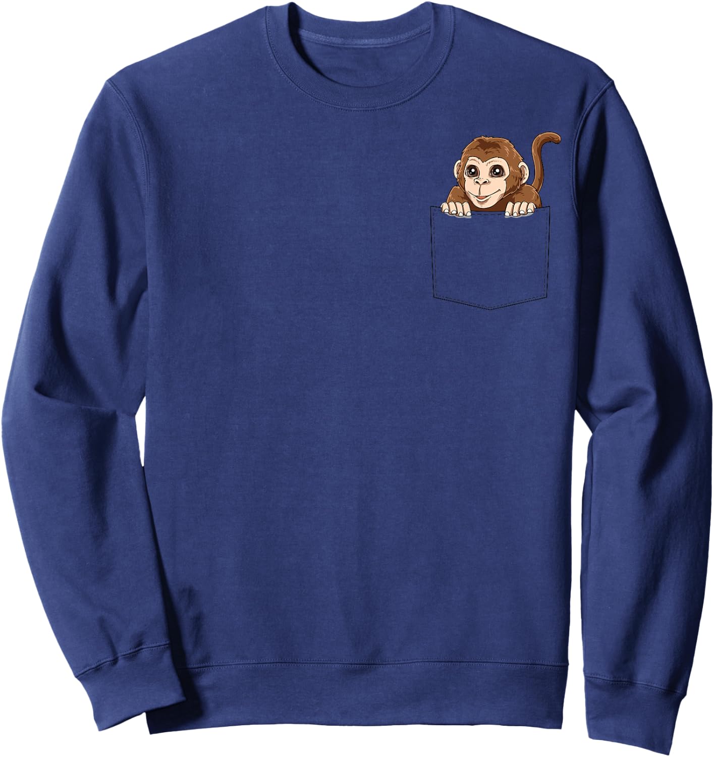 Monkey Peeking Out Of Pocket Funny Monkey Inside Pocket Sweatshirt - Sweatshirt | Navy