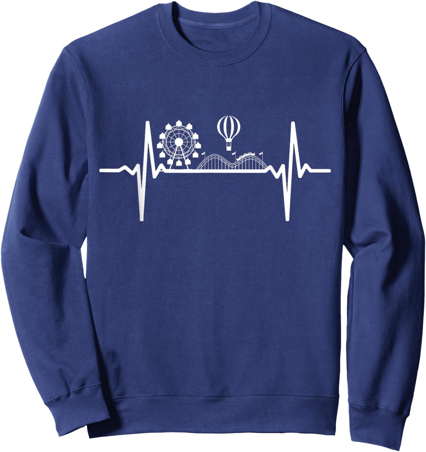 Theme Park Heartbeat Amusement Park Pulse Roller Coaster Sweatshirt - Sweatshirt | Navy