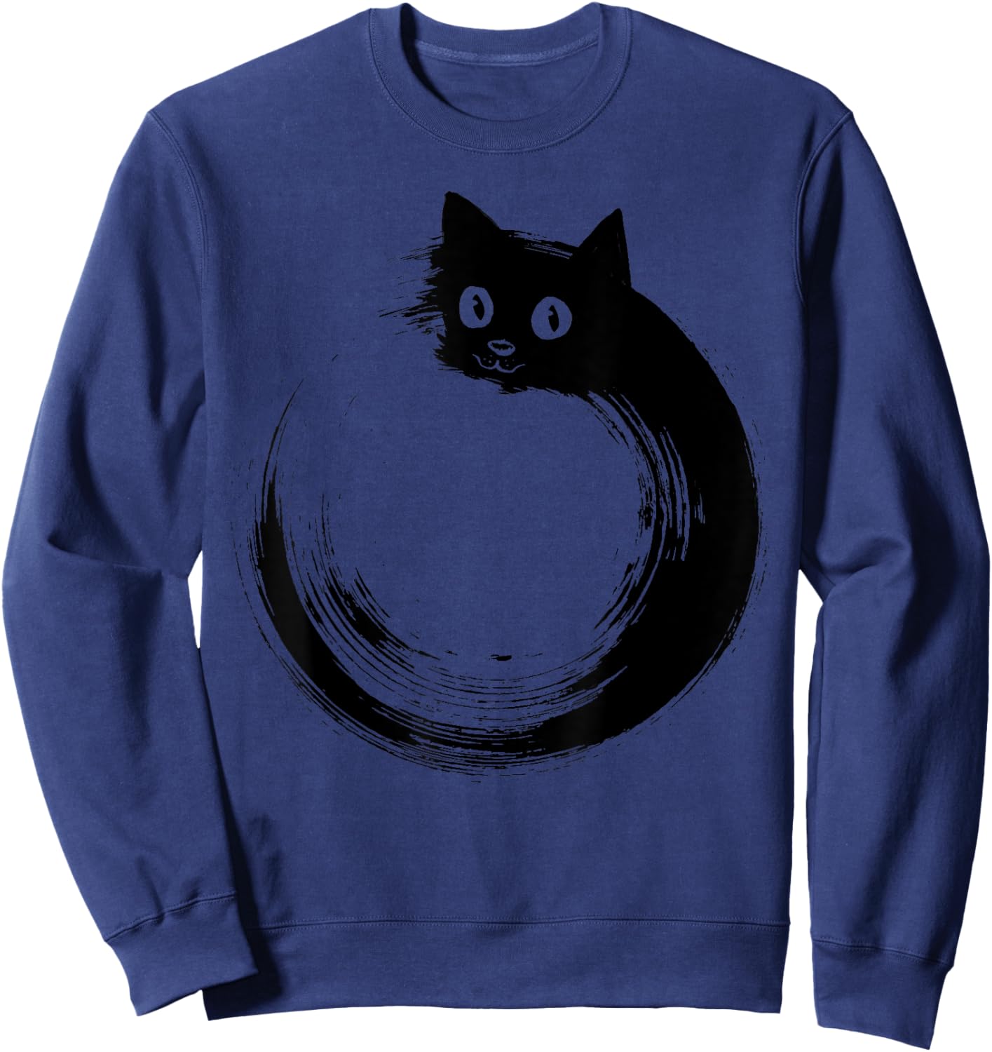 Dog Eat Doug -Adults Funny Cat Circle Meditation Japanese Zen Sweatshirt - Sweatshirt | Navy