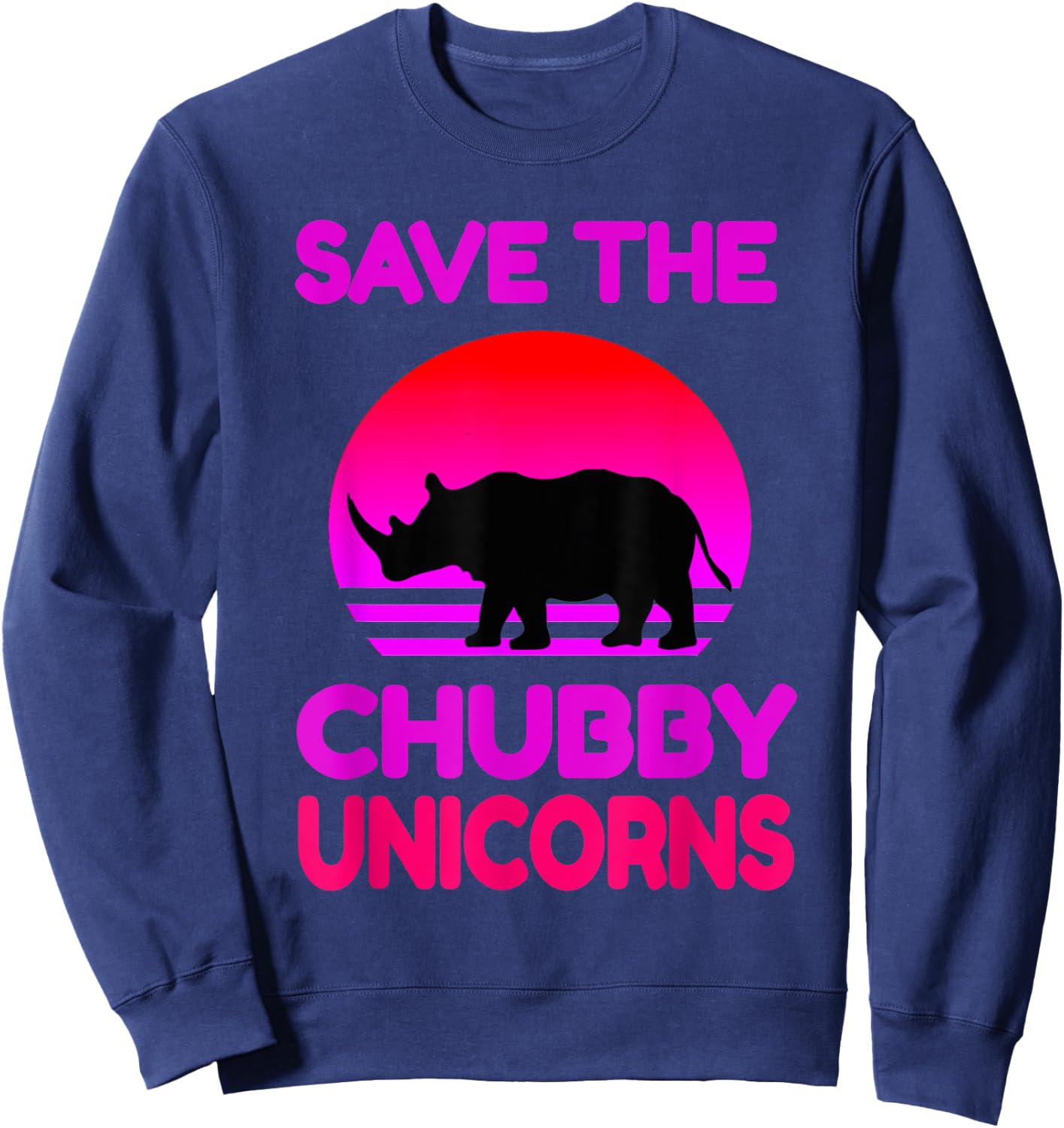 Save The Chubby Unicorns Retro Style Rhino Sweatshirt - Sweatshirt | Navy