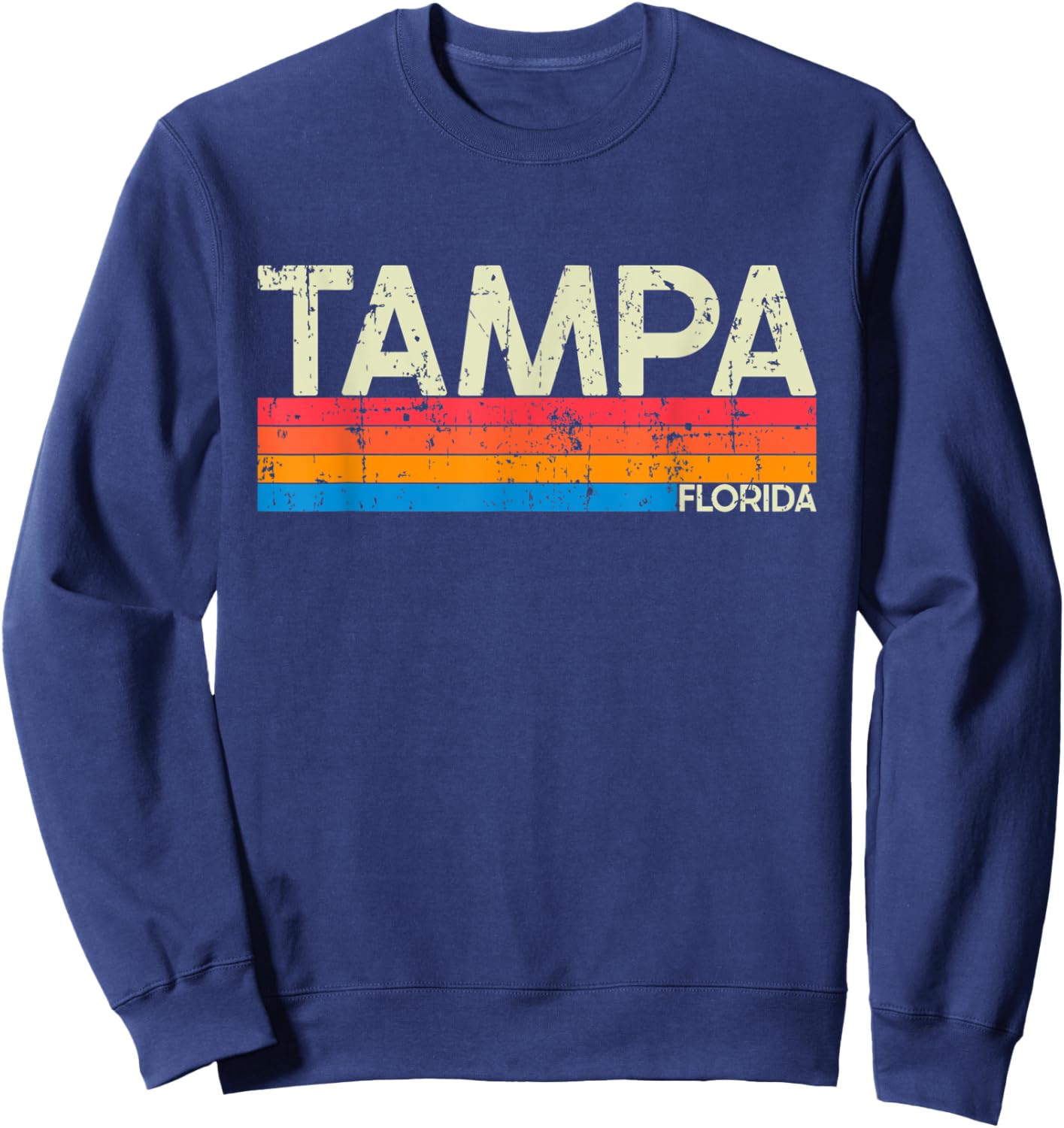 Vintage Retro Tampa Florida Distressed Sweatshirt - Sweatshirt | Navy
