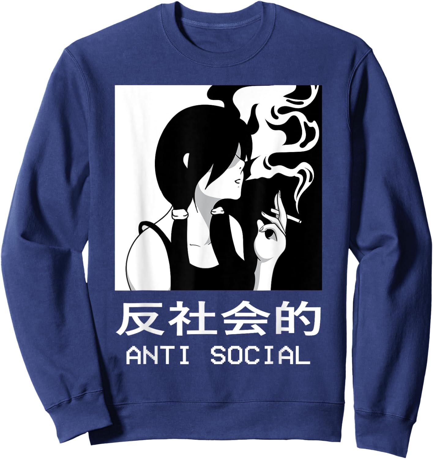 Aesthetic Sad Antisocial Anime Girl Japanese Emo Goth Sweatshirt - Sweatshirt | Navy