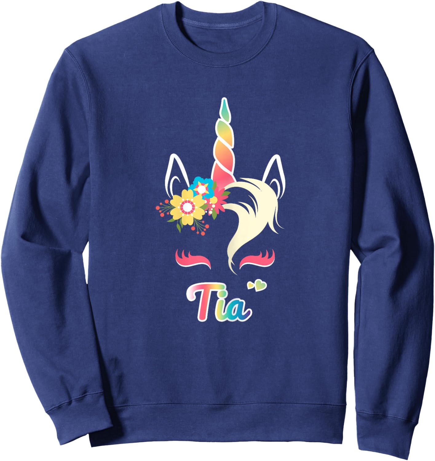Rainbow Unicorn Tia Shirt Custom Name Gift girls Sweatshirt - Sweatshirt | Navy