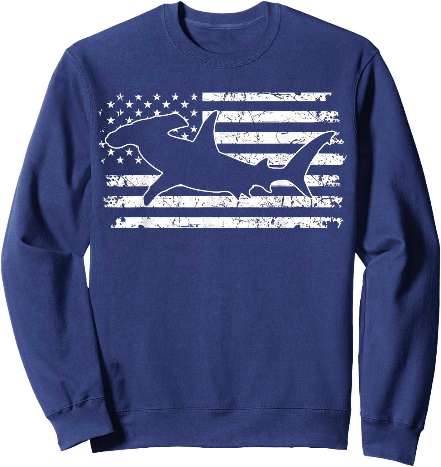 Hammerhead Shark US Flag Independence Day Sweatshirt - Sweatshirt | Navy